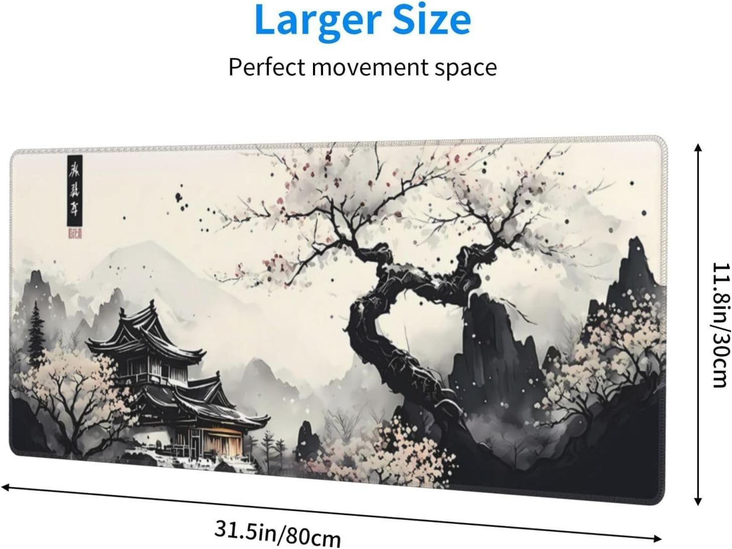 FACAICAI Mouse Pad, Large Desk Mat, Anime Gaming Keyboard Mat, Non-Slip Rubber Base, Big Extended Desk Protector for Home Office (Cherry Blossom, 30 X 80Cm) - Stock Market image number 3