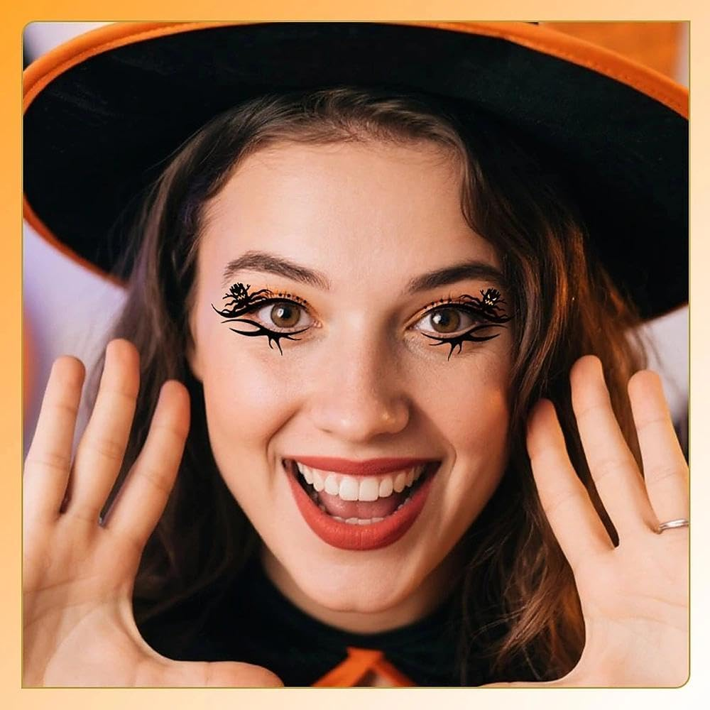 Halloween Eye Shadow Sticker with Butterfly Ghost Colorful Witch Eyeliner Temporary Tattoos Eyeshadow Stickers for Women Girls Halloween Carnival Festival Masquerade Accessories 4Pcs - Purple image number 4