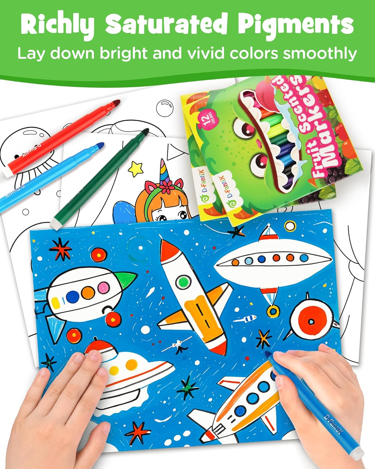 D-Fantix 12 Packs Fruit Scented Washable Markers for Kids Toddlers, 144 Count Coloring Markers Set, Bulk Art Supplies, Back to School Supplies, Gifts for Party Favors, Classroom Prizes, Donations image number 4