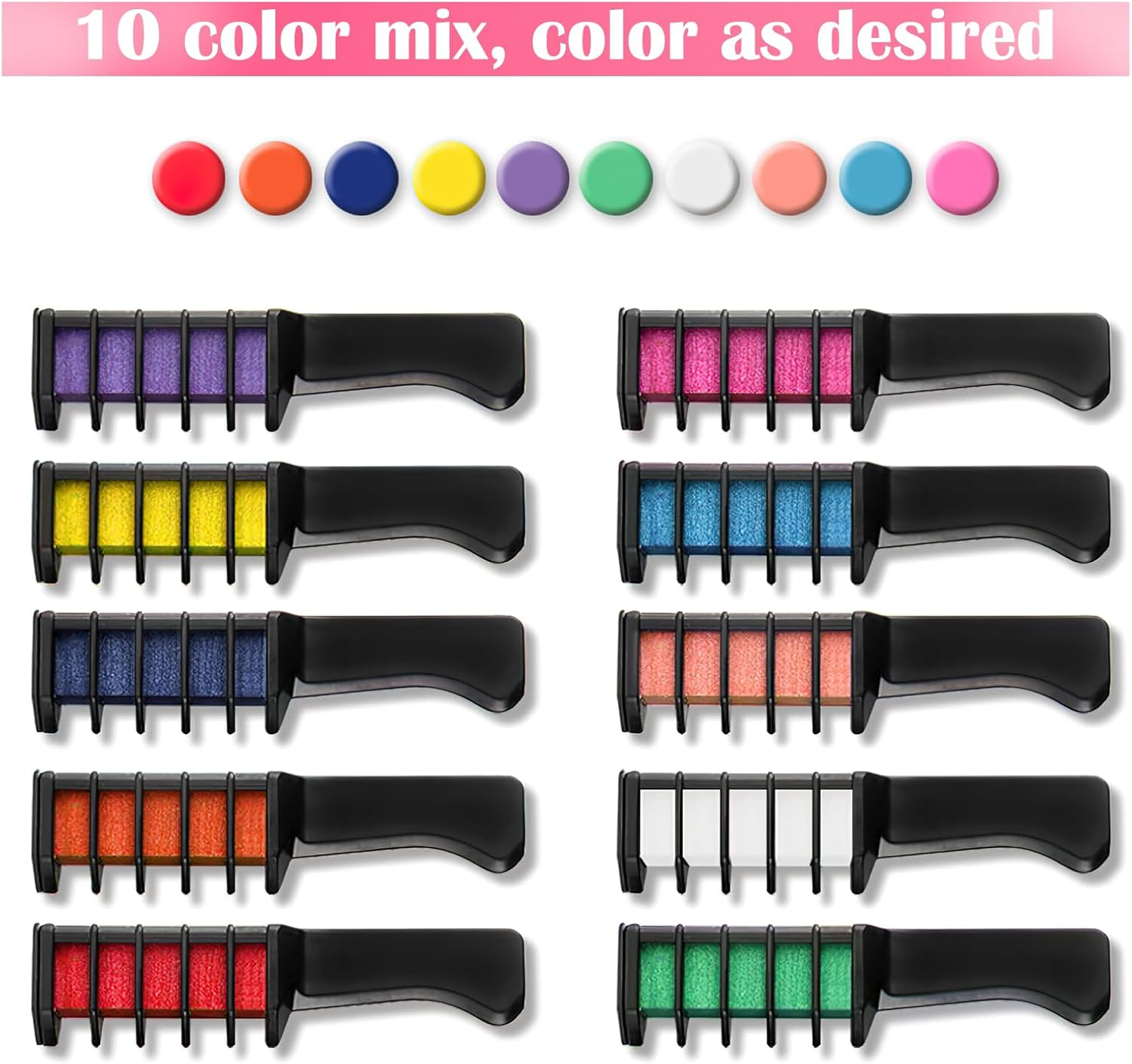 Hair Chalk Comb, Temporary Hair Colour Comb, Non-Toxic Hair Chalk for Girls, Hair Chalk, Glitter Tattoos Set for Carnival, Cosplay, Party, Christmas, Halloween, Pack of 10 image number 5