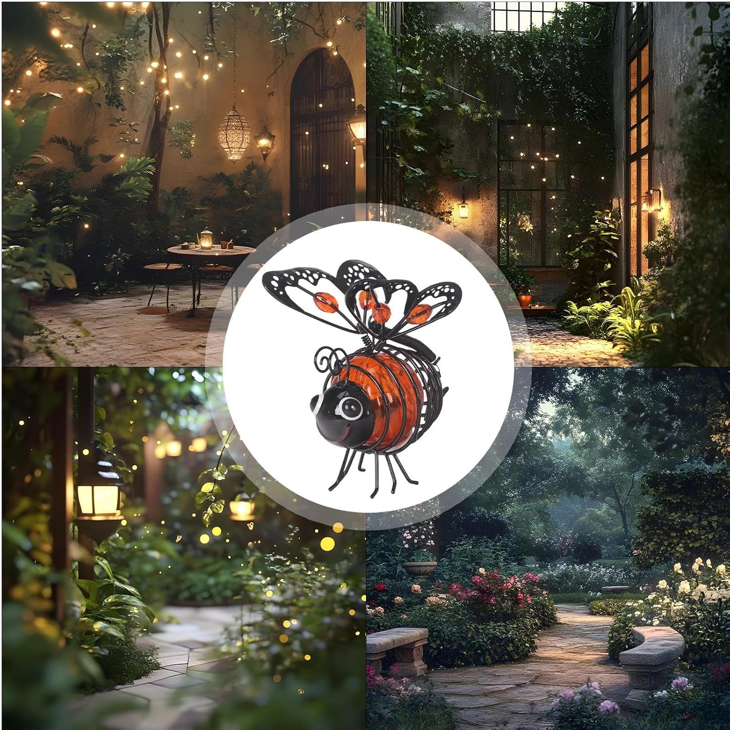 Hanging Solar Bee Lights Outdoor, Waterproof Hanging Bee Garden Lights, LED Garden Solars Light Ornaments for Patio Balcony Yard