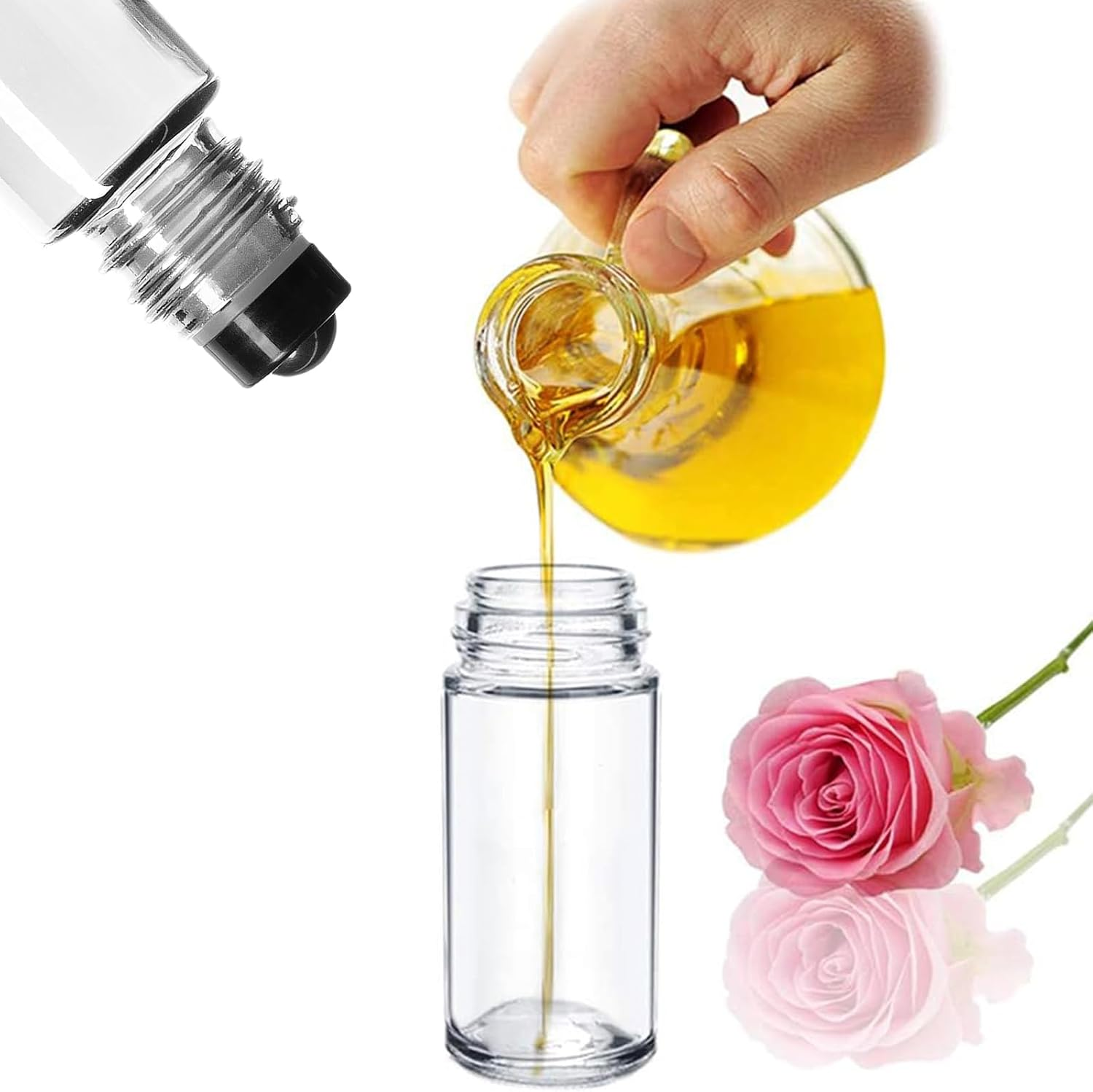 Essential Oil Roller Bottles,Leak Proof Empty Refillable Clear -On Perfume Bottles with Roller Balls and Lids (Black-10Ml, 10) image number 5