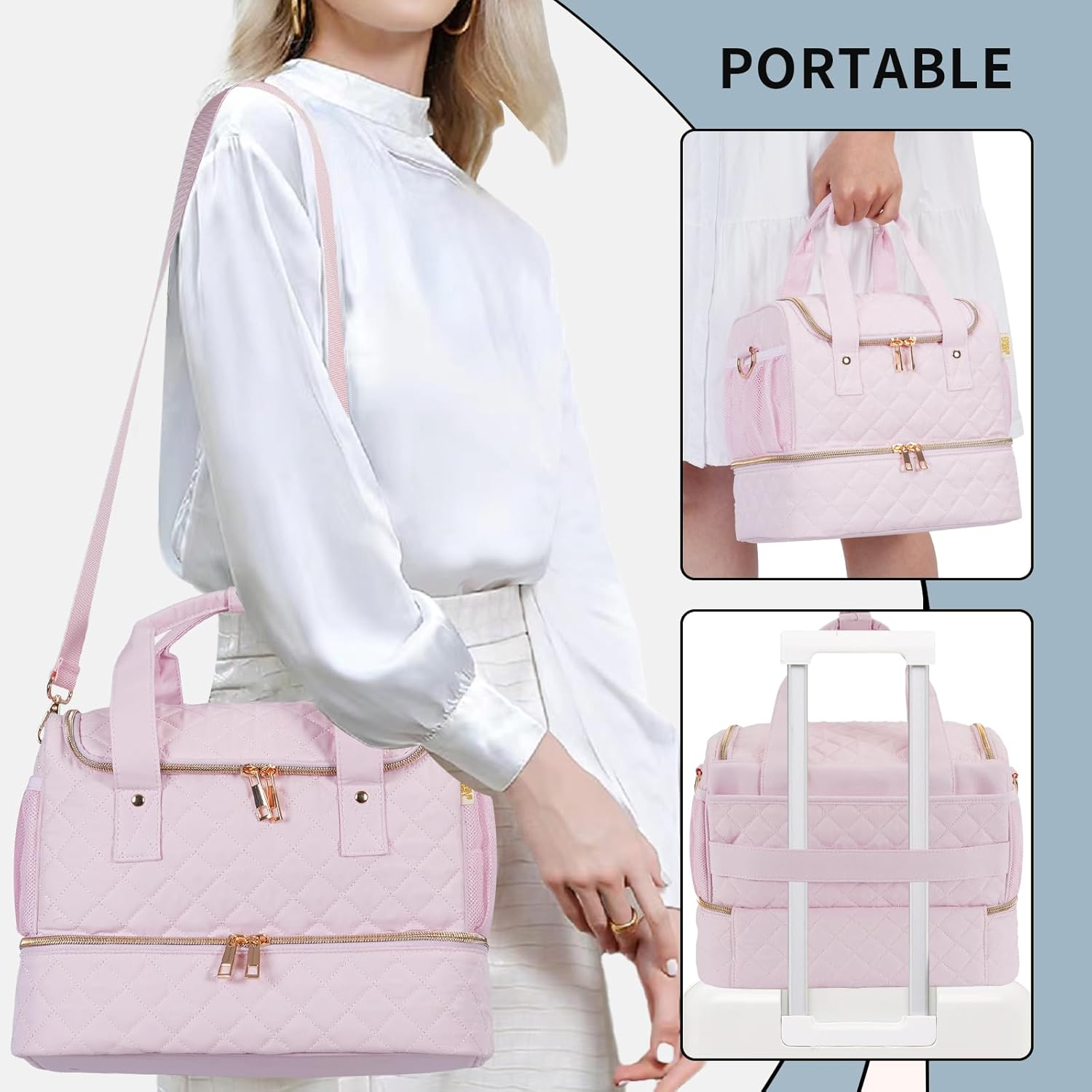 GR69N Nail Polish Organizer Case,Nail Storage Organizer Holds Nail Lamp & 50 Bottles Nail Polish,Travel Nail Tech Case,Nail Kit Organizer Bag Fits Nail Supplies & Manicure Tools,Pink (Patented) - Black01 image number 6