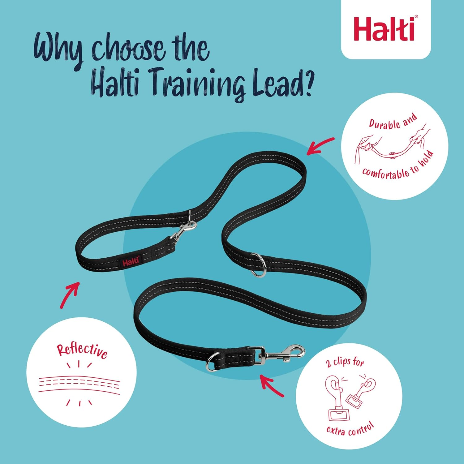 HALTI Headcollar Size 5, Black & HALTI Training Leash Size Large, Black Combination Pack - Stop Your Dog Pulling on the Leash. Adjustable, Lightweight with Padded Nose Band. Suitable for Large Dogs image number 2