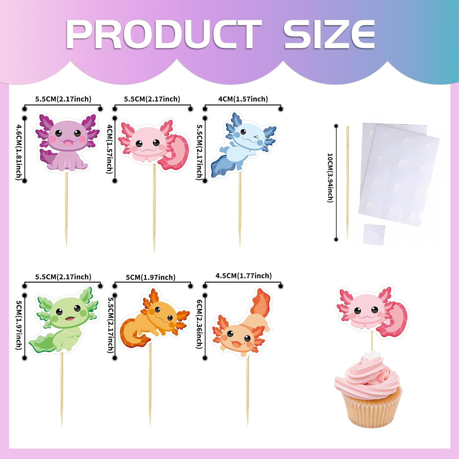 36Pcs Axolotl Cupcake Toppers Boys Girls Birthday Decorations Picks Reptile Animals Axolotl Party Supplies - Animal5 image number 3