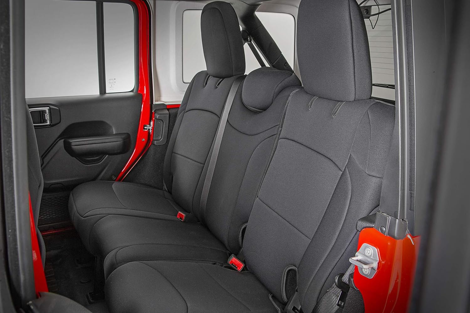 Rough Country Neoprene Seat Covers for Jeep Wrangler JL 4-Door (2018-2024) - Neoprene Waterproof Seat Covers, Foam Padded Wrangler Seat Covers 4-Door Full Set - Front & Rear Seat Covers image number 5