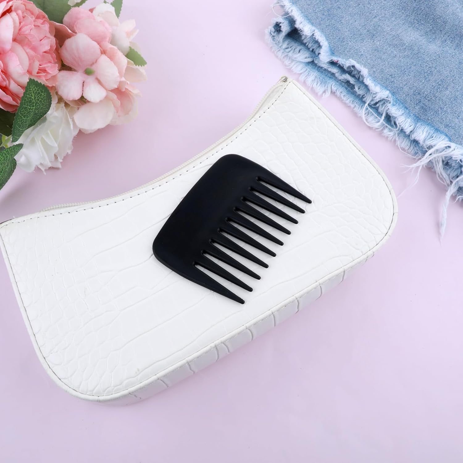 Hair Detangling Comb, 2 Pieces Mini Palm Combs Small anti Static Wide Tooth Combs Professional Streaker Brush Pocket Travel Hairstyling Comb for Men Women Thick Curly Wavy Wig Hair, Black image number 2