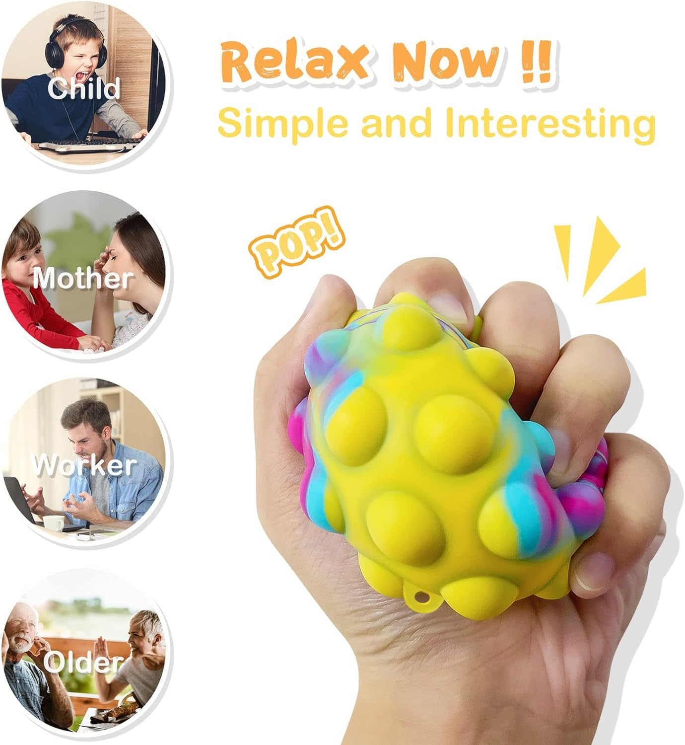4 PCS Stress Pop Ball, 3D Anti-Pressure Pop Ball Squeeze Ball BPA Free Food Grade Silicone Ball Toy Finger Press Fidget Toy for Stress Relief Sensory Toys for over 1 Years Kids Adults Family Game image number 5