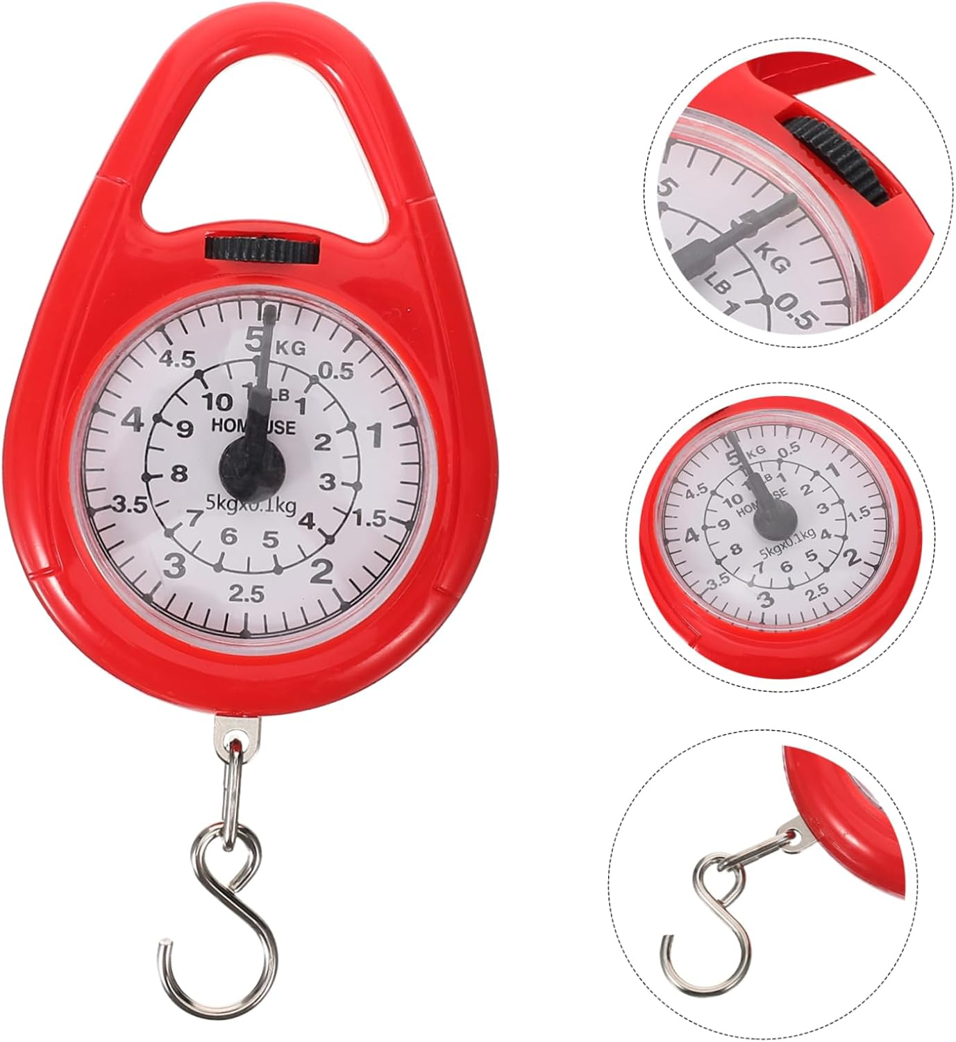 CIYODO Portable Mechanical Spring Scale for Luggage Handheld 50Kg Weight Measurement Tool Hook Compact and Lightweight Travel Weighing Scale (Red) image number 1