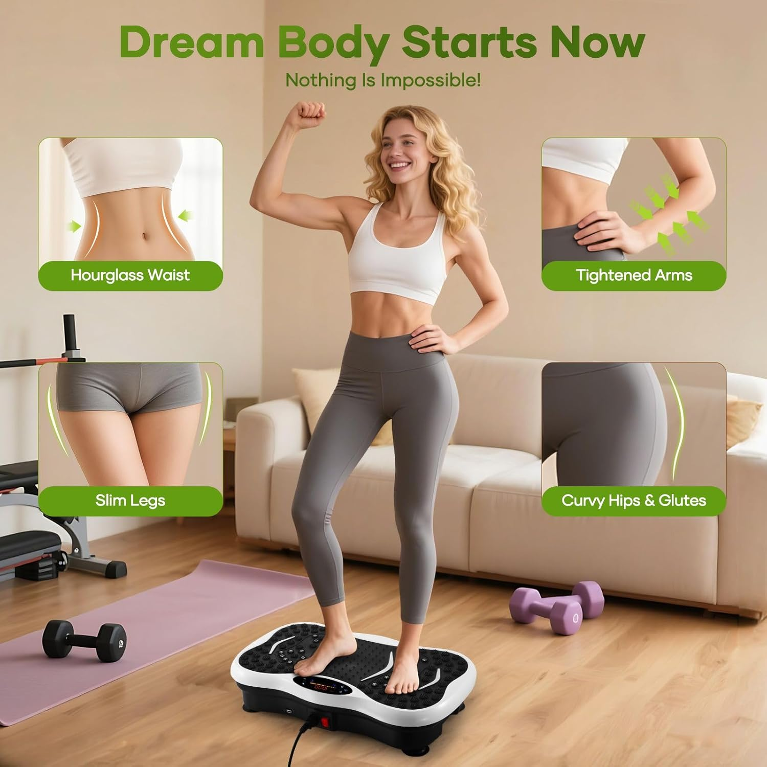 GNEKI Vibration Plate Exercise Machine, Vibrating Fitness Platform for Lymphatic Drainage, Full Body Shaker Workout Equipment Shaping Vibrate Plate, Board Sport for Home Exercise Gym - Black image number 6