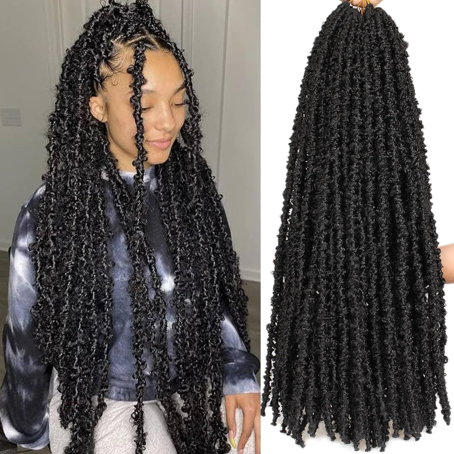 Samtress Long Distressed Locs Crochet Braids 30 Inch Black Butterfly Faux Locs Crochet Hair 6 Packs Pre Looped Soft Locs Crochet Braids Hair Extensions for Women (#1B) image number 6