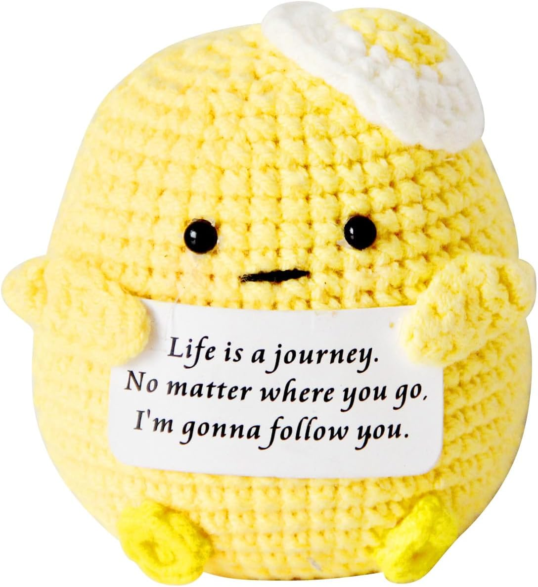 1 Mini Cute Funny Positive Life Potato,Creative Knitted Unique Interesting Potato Holding Card Positive Crochet Party Decor (Yellow)