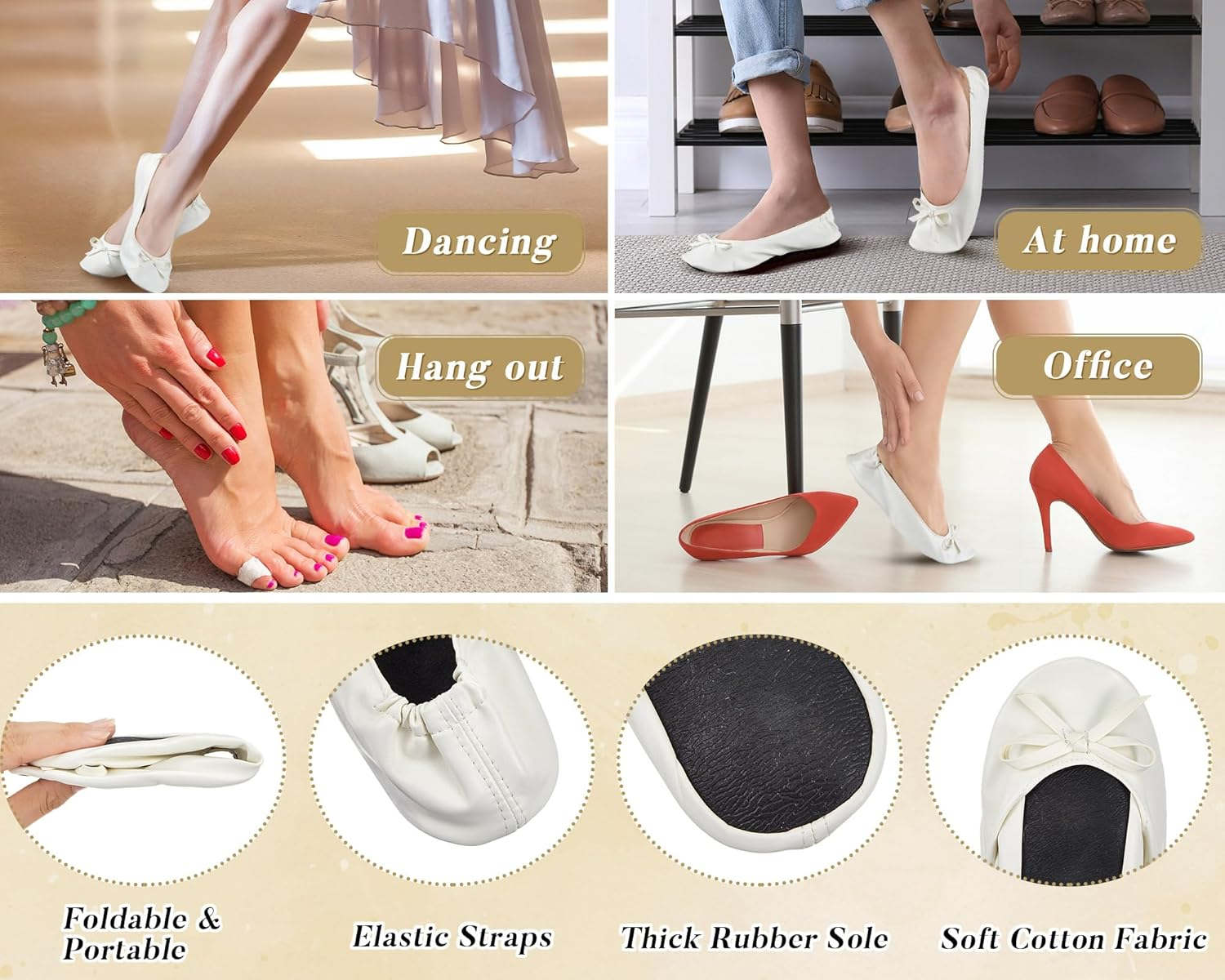 Jecery 6 Pairs Wedding Bridesmaid Ballet Flat Set Women Foldable Flats Portable Ballerina Slippers Wedding Dancing Shoes for Guests Bachelorette Party Gifts Bridal Shower Supplies - Pink image number 6