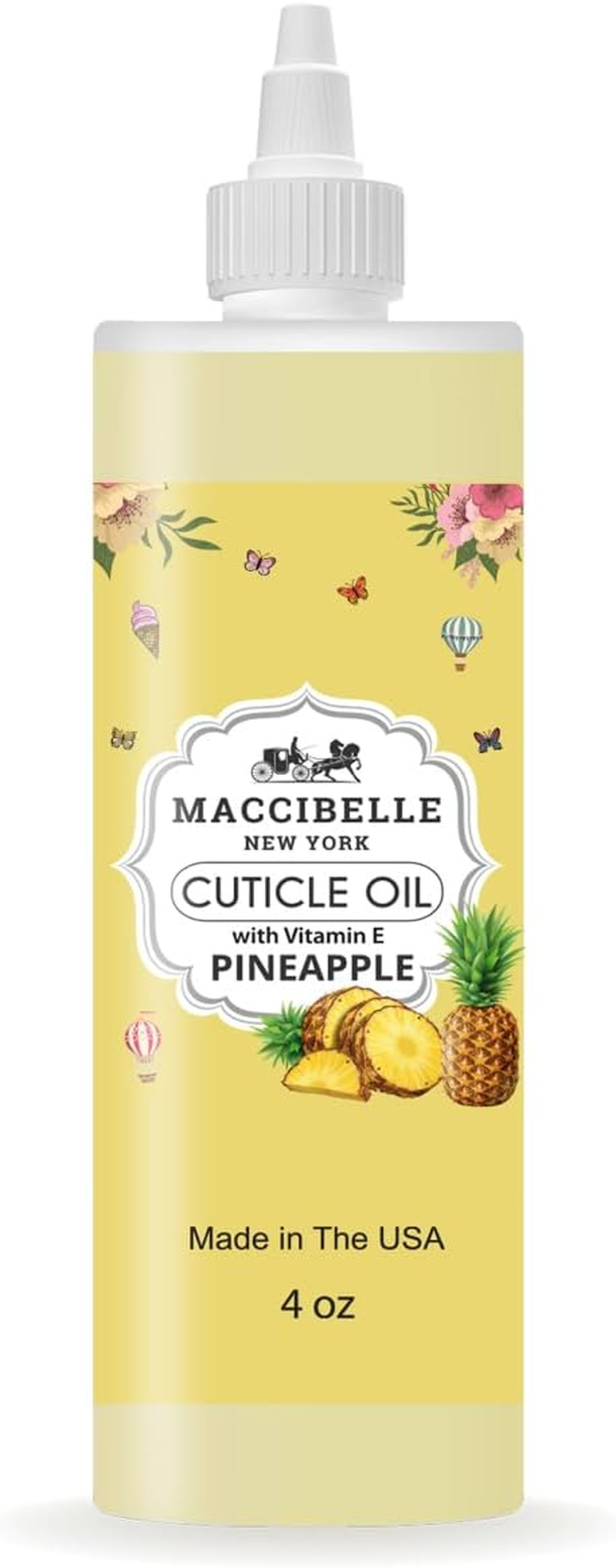 Maccibelle Cuticle Oil for Nails Refill Size for Dry Cracked Cuticles (4 Ounce, Pineapple)