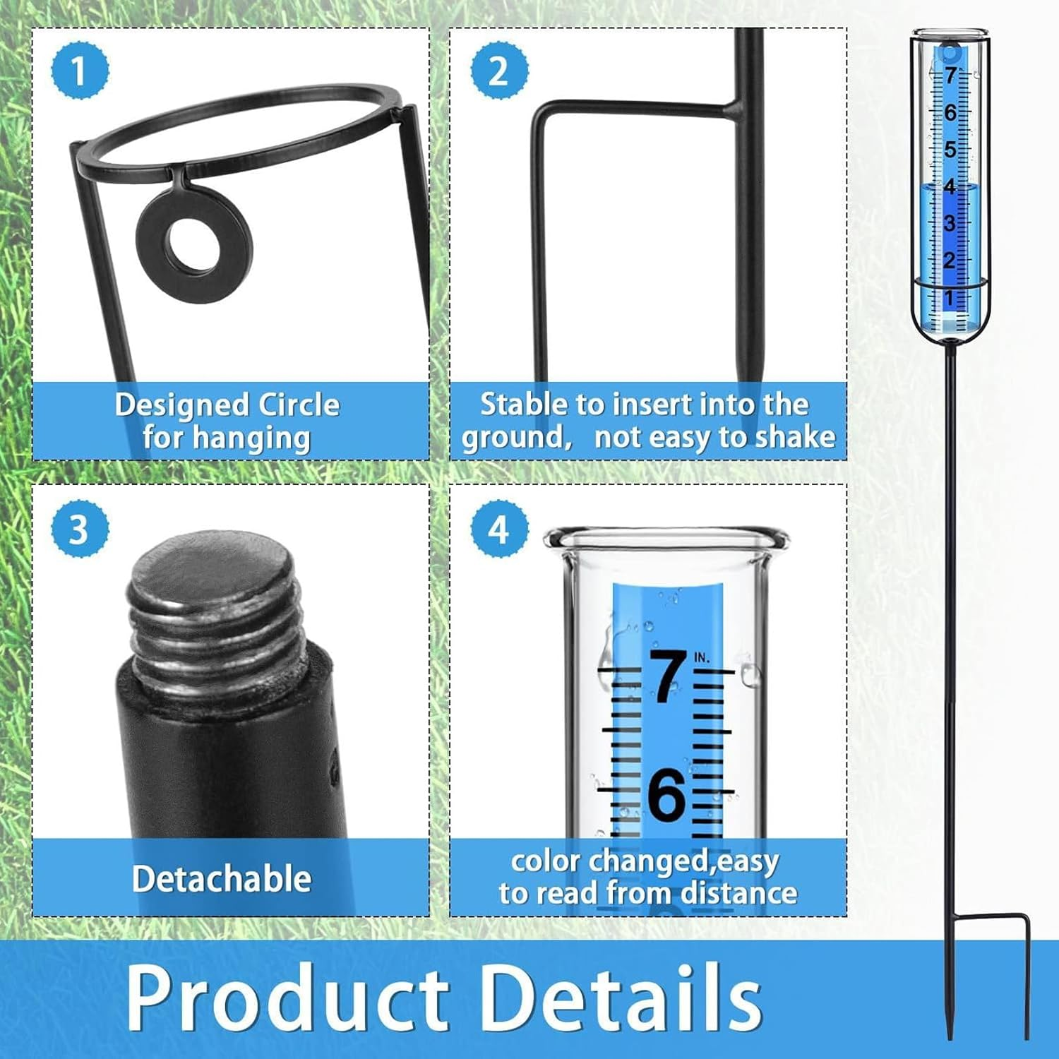 Omabeta Rain Measuring Tool, Rain Easy to Install 7 Inch Capacity Clear Scales for Garden image number 3