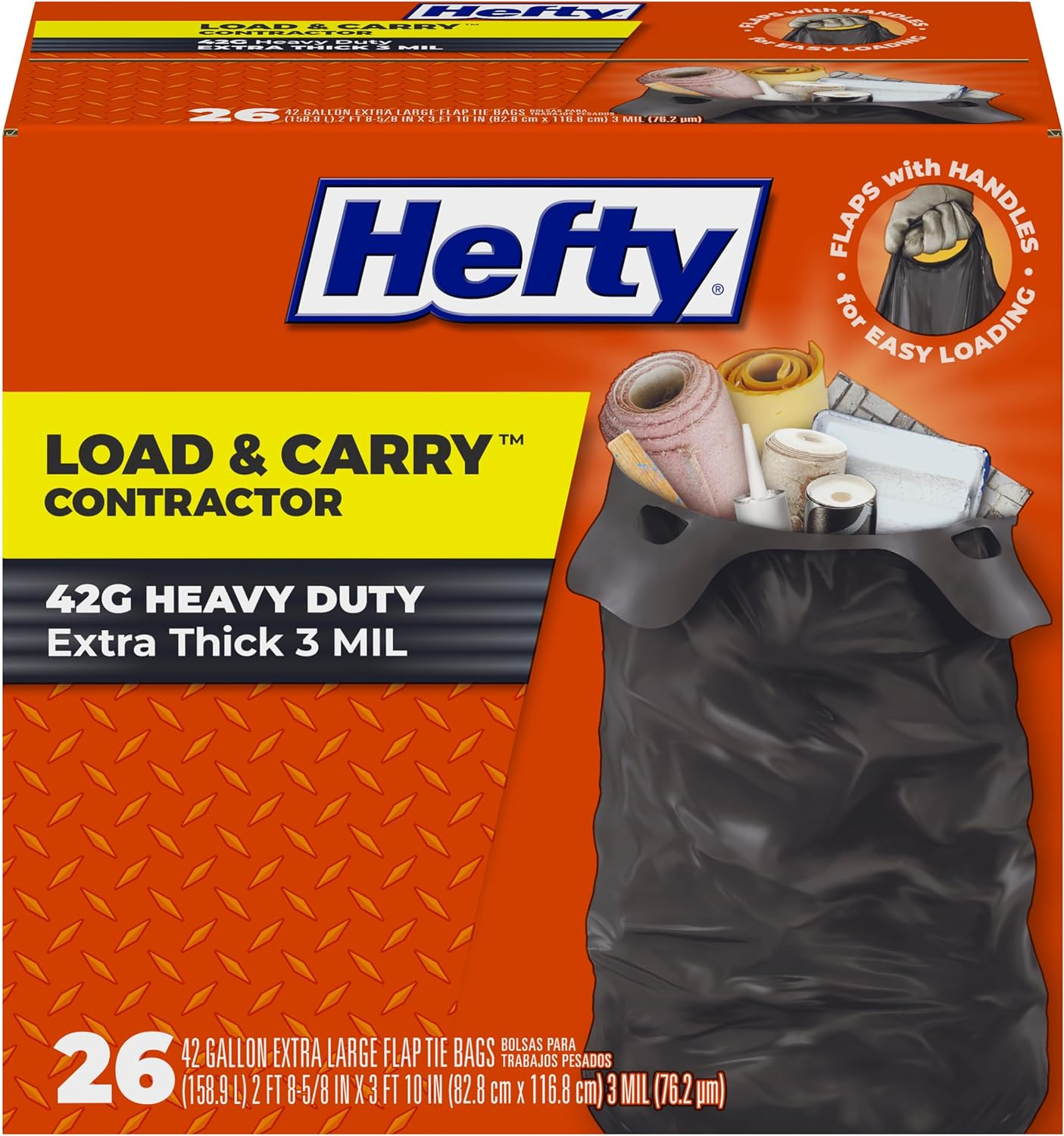 Hefty Load and Carry Contractor Heavy Duty Trash/Garbage Bags, 42 Gallon, 26 Count image number 6