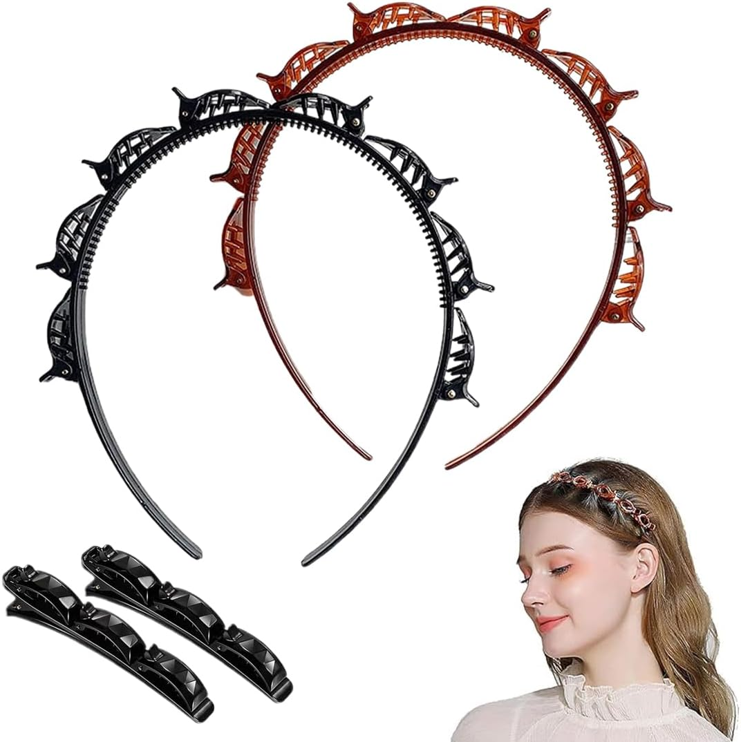OUDQFCJ 2 Pieces Headband with Clips, 2 Black Hair Pins Braided Hair Clips, Braided Headbands, Hairstyle Hairpin Hairstyle Aid, Hairpins Hairdressing Supplies image number 2