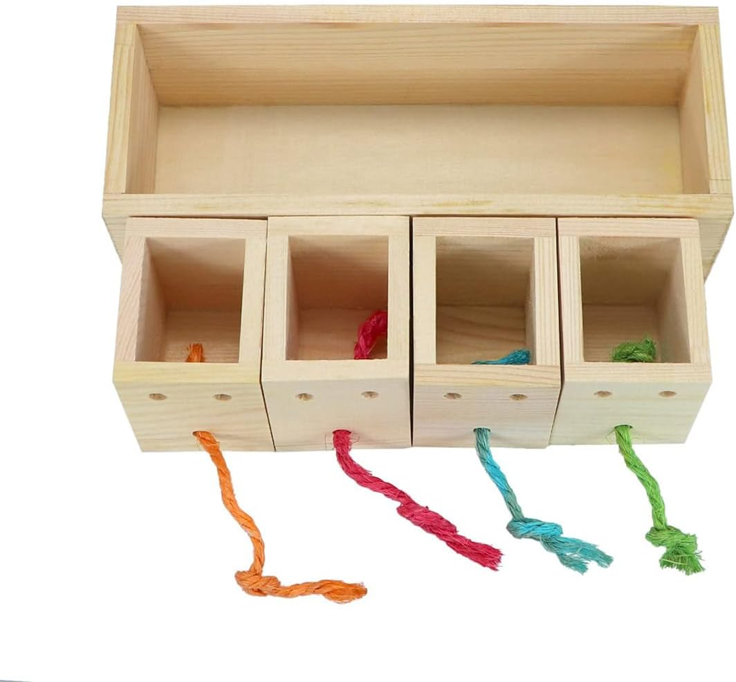 Jade Deals Parrot Foraging Toy - Educational Training Bite Toy, 8.5&times;2.6&times;3.1In Pine Wood & Cotton Rope, Interactive Feeder for Small Birds image number 6