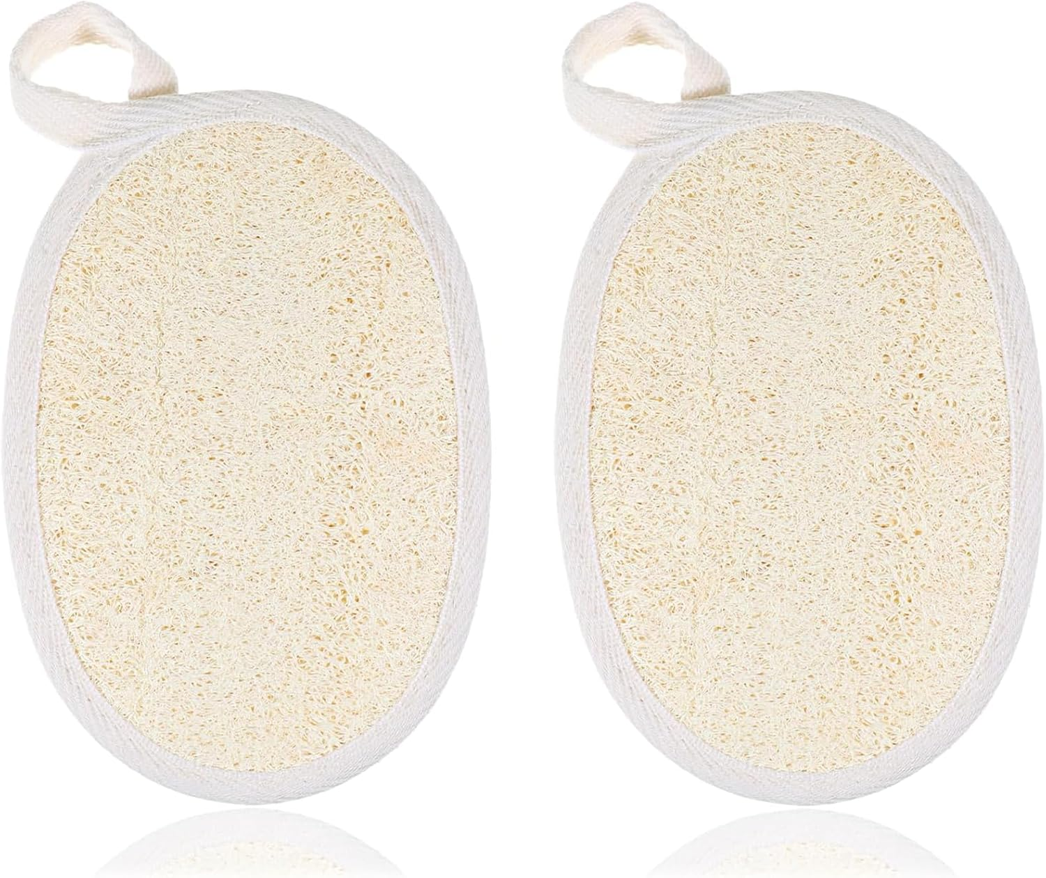 2Pcs Natural Loofah Sponge, Premium Exfoliating Body Scrubber for Women & Men Ideal Shower Scrubber for Body Perfect for Exfoliation, Cleansing, and Gentle Skin Care (White)