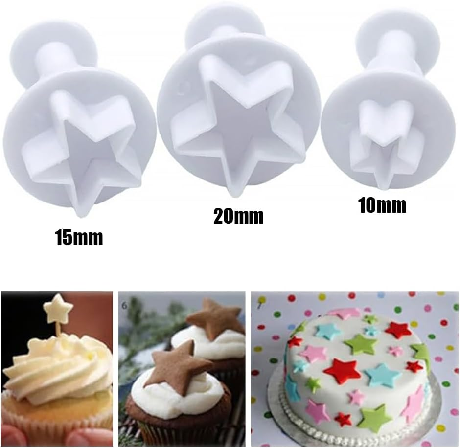 3 Pieces Star Mini Fondant Plunger Cutter Set Plastic Fondant Cake Molds DIY Biscuit Baking Molds (Star) image number 4