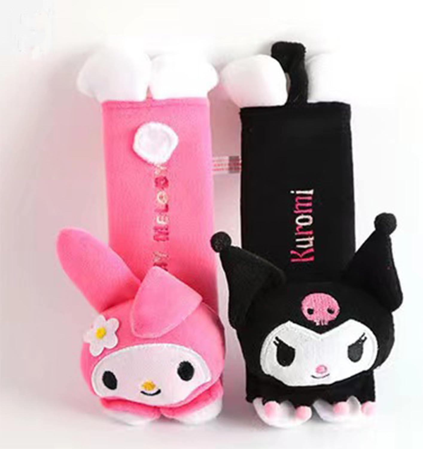 Kawaii Car Seat Belt Strap Cover, Cute 2 Pieces Set Anime Seat Strap Neck Protector Car Decorations for Women (Kuro) (Mg-Seat Belt Cover-003)