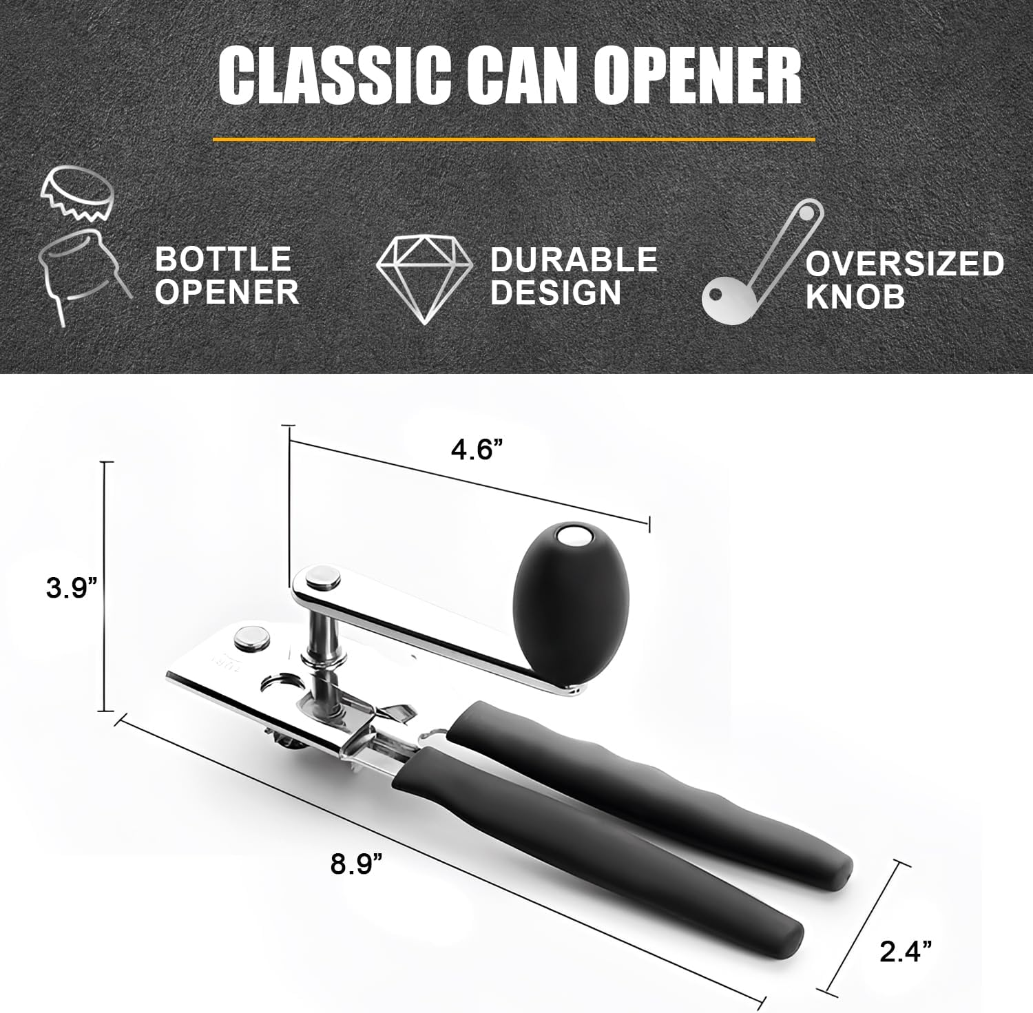 Commercial Can Opener,Hand Crank Can Opener Manual Heavy Duty with Comfortable Extra-Long Handles, Oversized Knob, Large Handheld Can Opener Easy for Big Cans (Black) image number 1