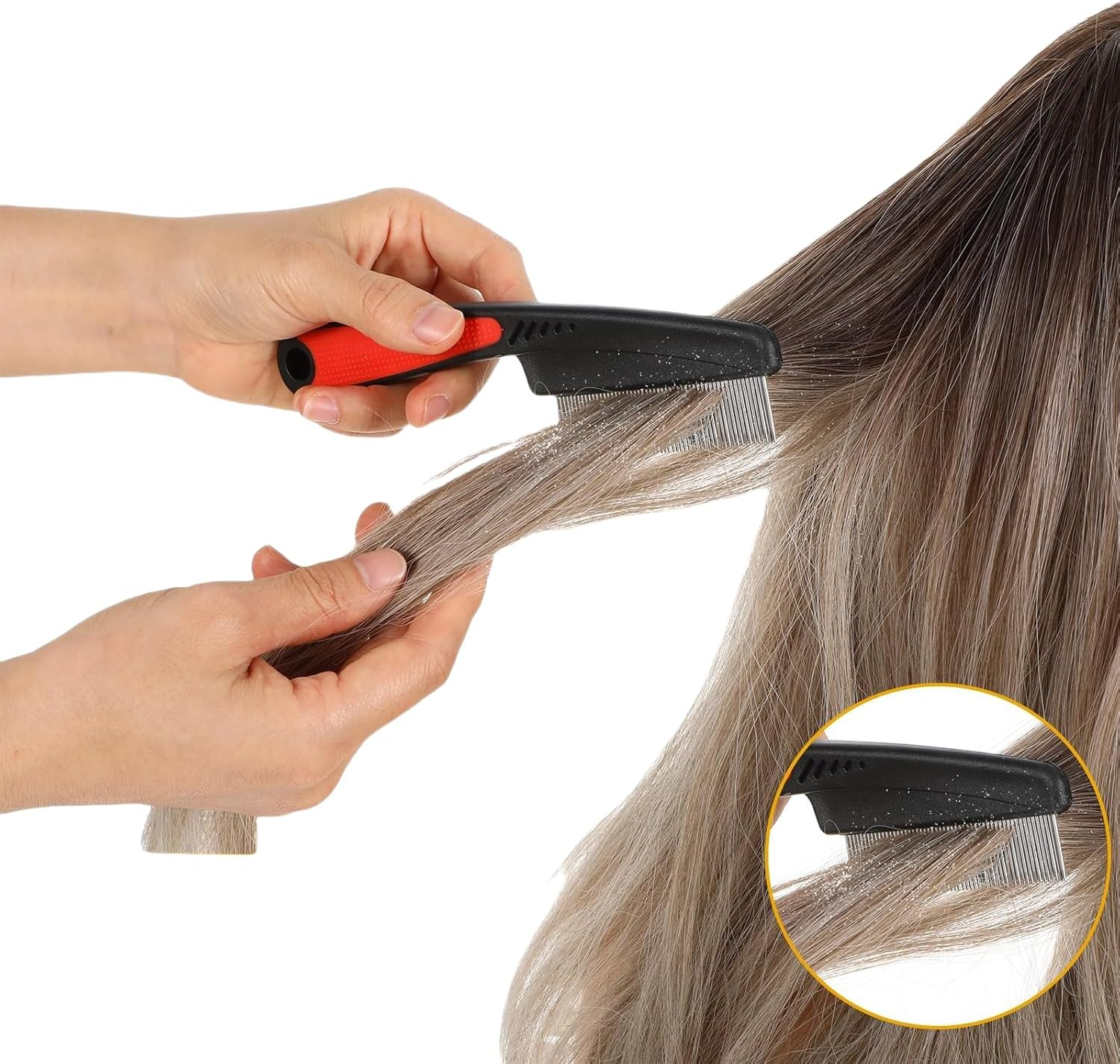 Dandruff Comb, Stainless Steel Fine Tooth Scalp Psoriasis & Lice Remover Comb, Detoxing Hairbrush for Scalp Massage - for Women, Men, and Kids