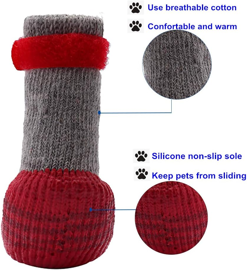 Dog Boots Waterproof Shoes Breathable Socks, with Anti-Slip Sole and Adjustable Magic Tape All Weather Protect Paws Only Fit for Small Dog(4Pcs)(Red, M) image number 1