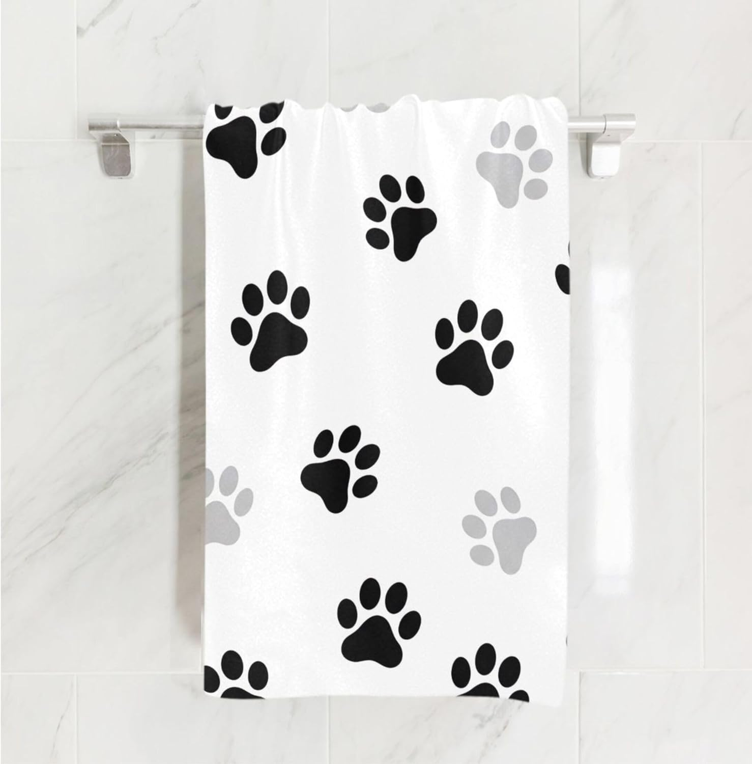 Black Gray Dog Paw White Decorative Bath Sheets Extra Large 64 X 32 Inch, Gym Body Towels for Bathroom Shower Swim Adults Travel Beach Towel Quick Dry image number 5