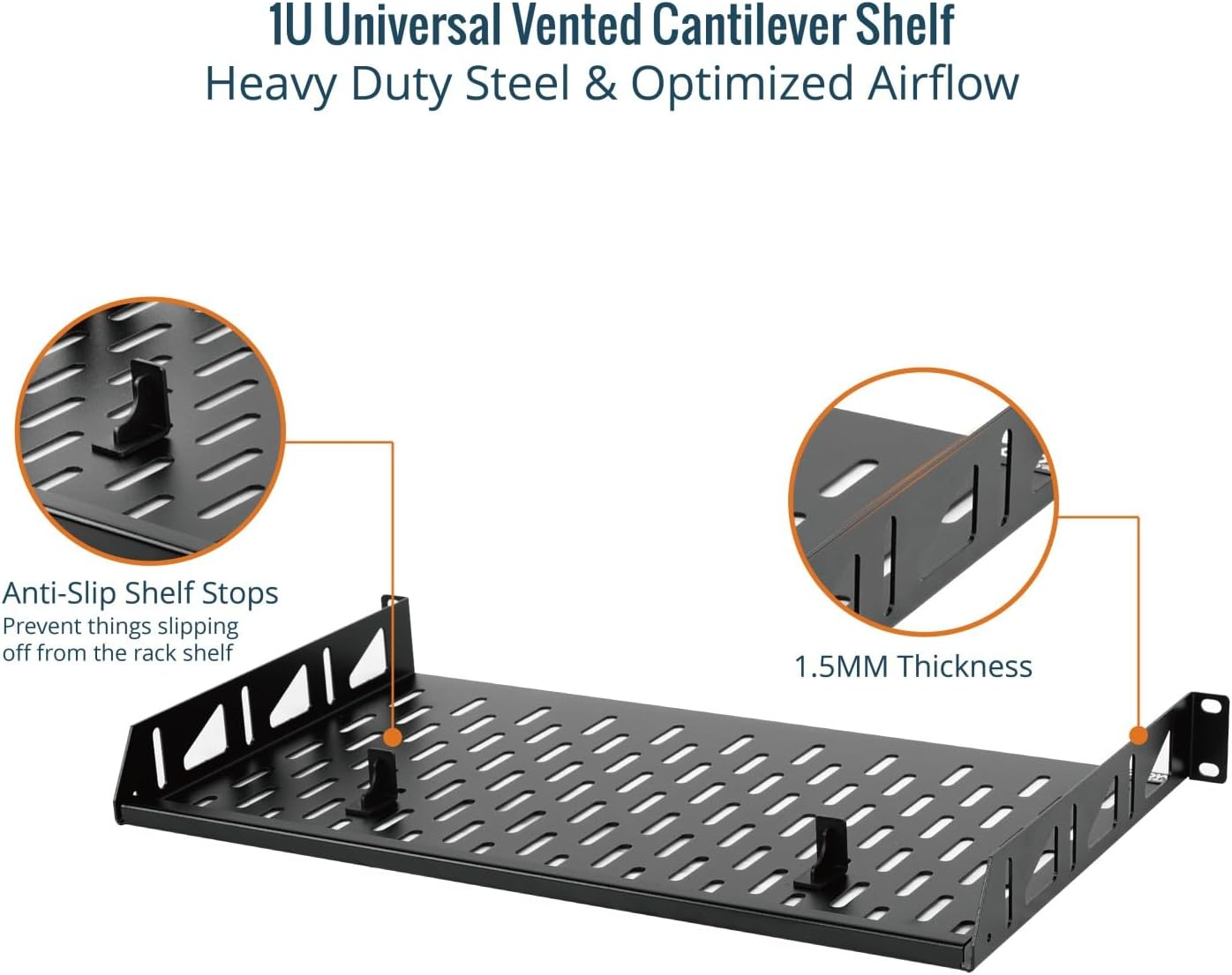 Tecmojo 1U Server Rack Shelf, Universal Rack Mount Shelf- 250 Mm Deep, Vented Cantilever Tray for 19 Inch Server Racks & Network Cabinets, Good Air Circulation, Weight Capacity 25 Kg / 55Lbs, Black image number 4