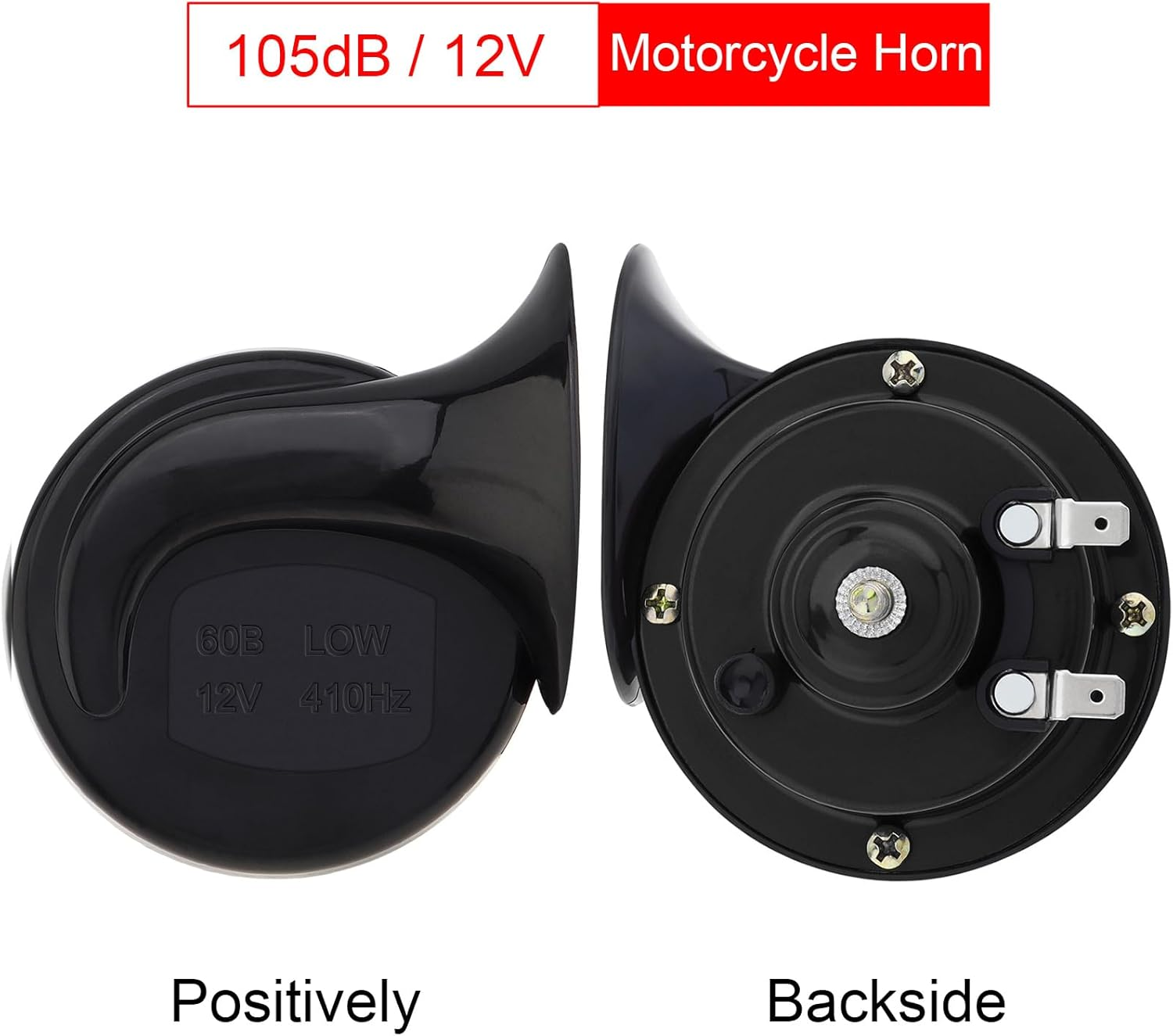 Windance 12V Super Loud Snail Horn 410HZ 510HZ High Low Tone for Any Vehicles Yachts Boats Waterproof Motorcycle Horn (Black)