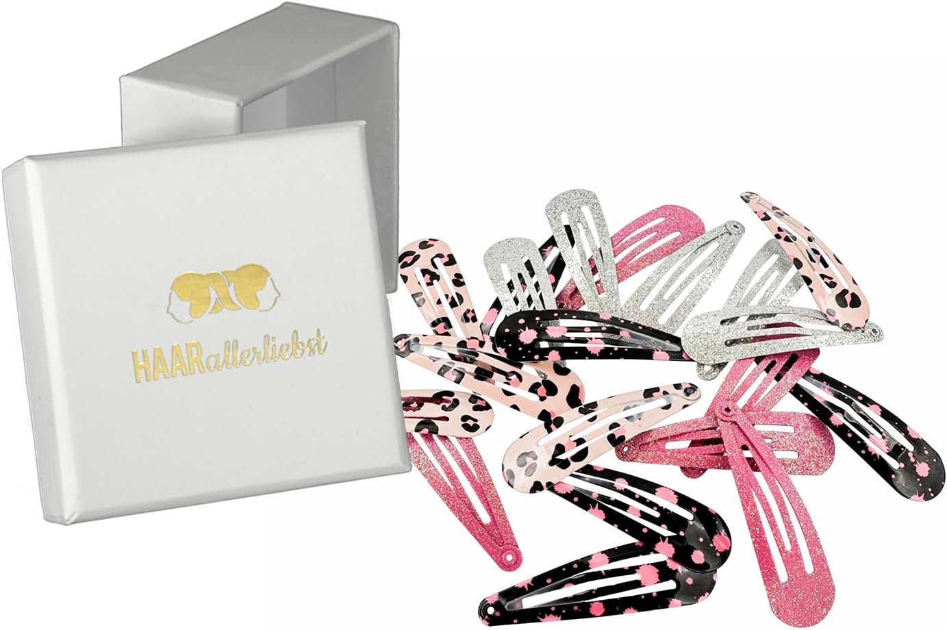 Haarallerliebst&reg; Pack of 18 Hair Clips Girls Women Colourful Hair Clips in 6 Colours (Leo Print, Pink, Red), 50 Mm Baby Children'S Hair Clip with Box Hair Clip Hair Accessories