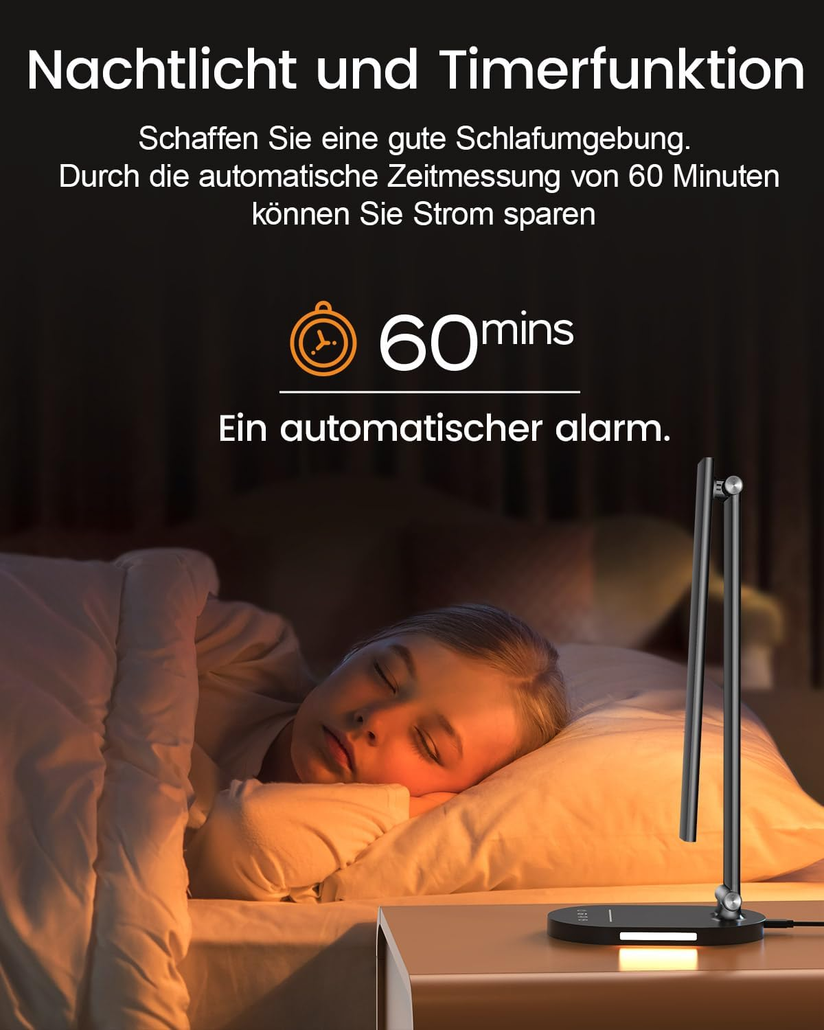 HASKARE Desk Lamp LED Dimmable Table Lamp, 5 Colour Modes and 5 Brightness Levels, Anti-Glare Eye Protection Desk Lamp, USB Charging Port, with 5V/2A Power Adapter - Schwarz Aufgewertet image number 4