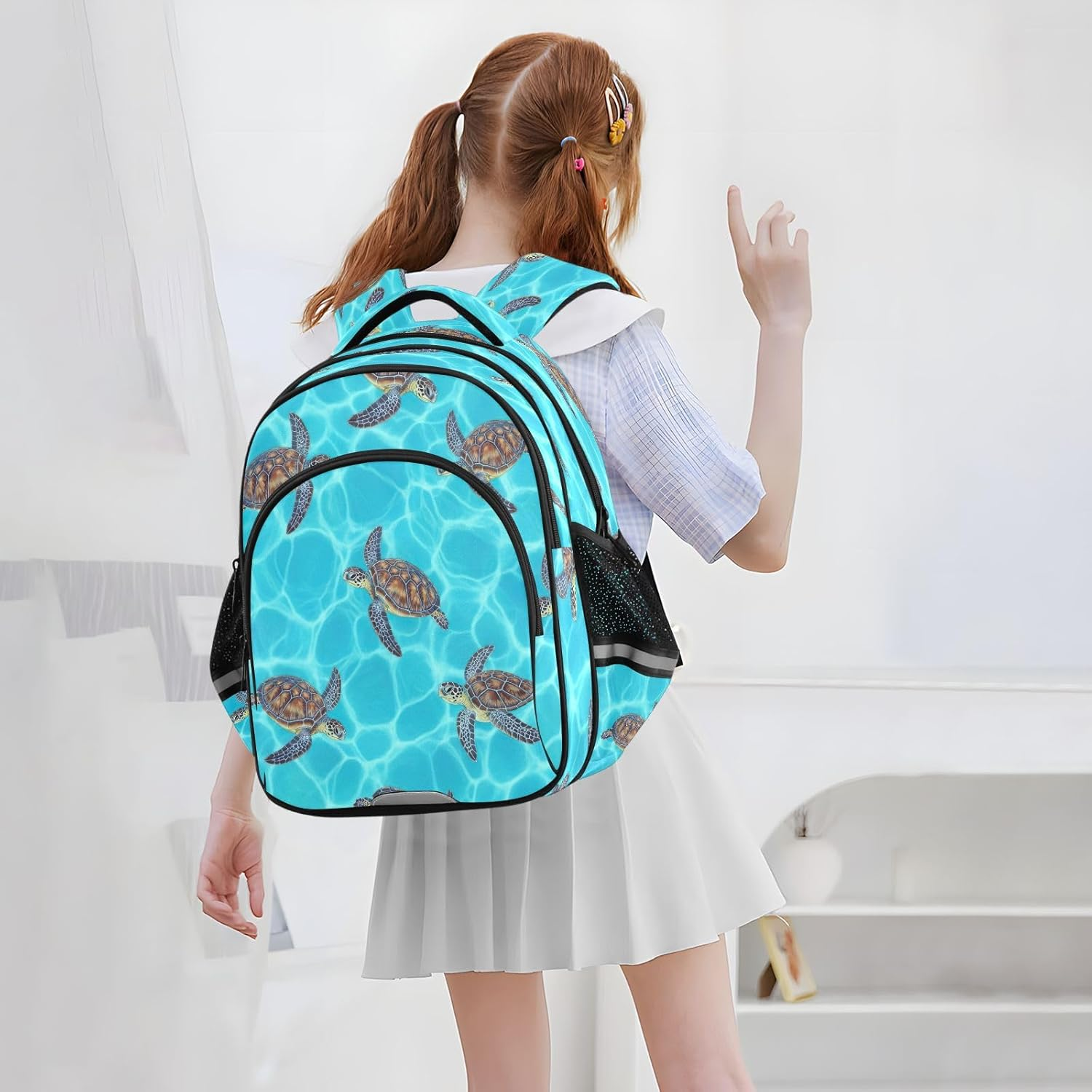 RPLIFE Sea Turtles Blue Aqua Kids Backpack for School Ages 8-14, Backpack for Boys Elementary School image number 1