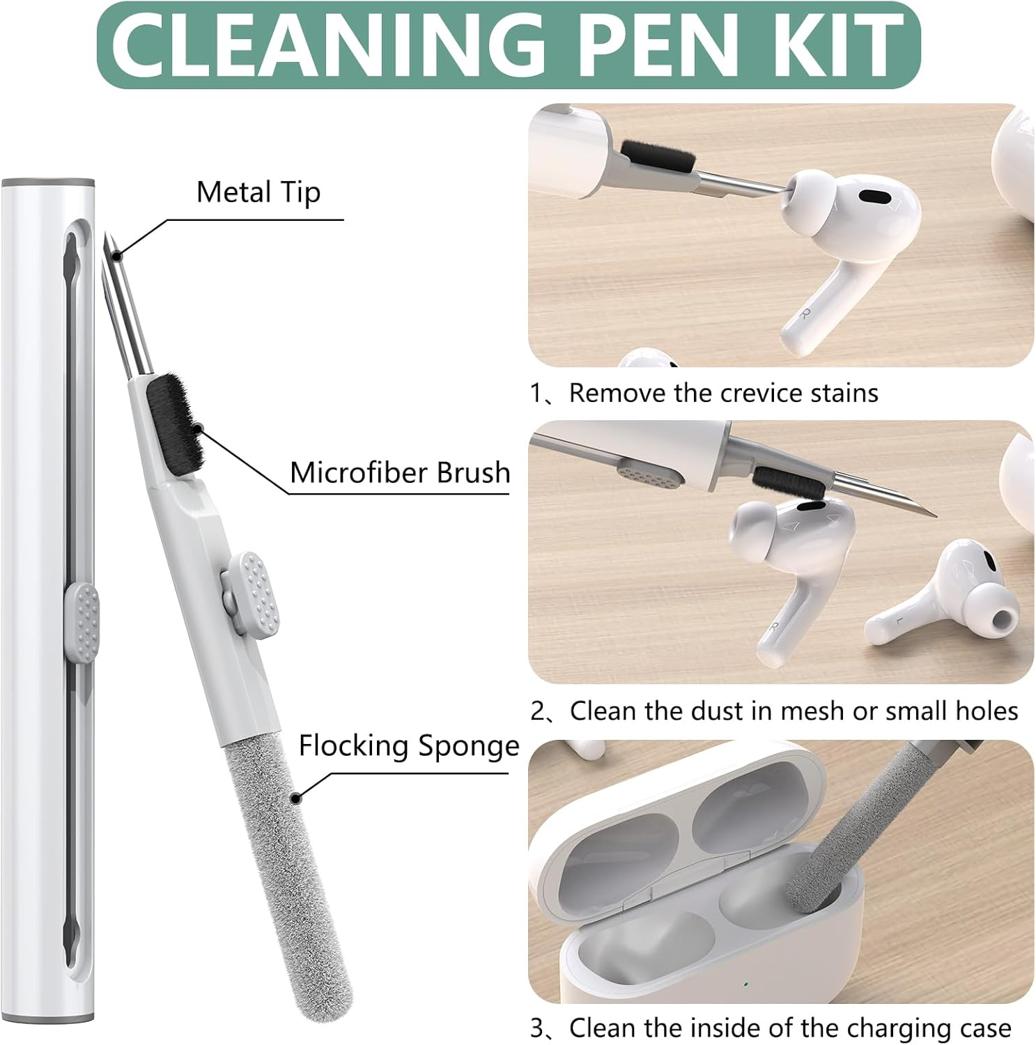 Inesore Compatible with Airpods Pro 2Nd/1St Case Cover with Cleaner Kit, Silicone Protective Case for Apple Airpods Pro 2Nd/1St Generation Charging Case with Keychain, for Women Men (Pine Green) image number 5