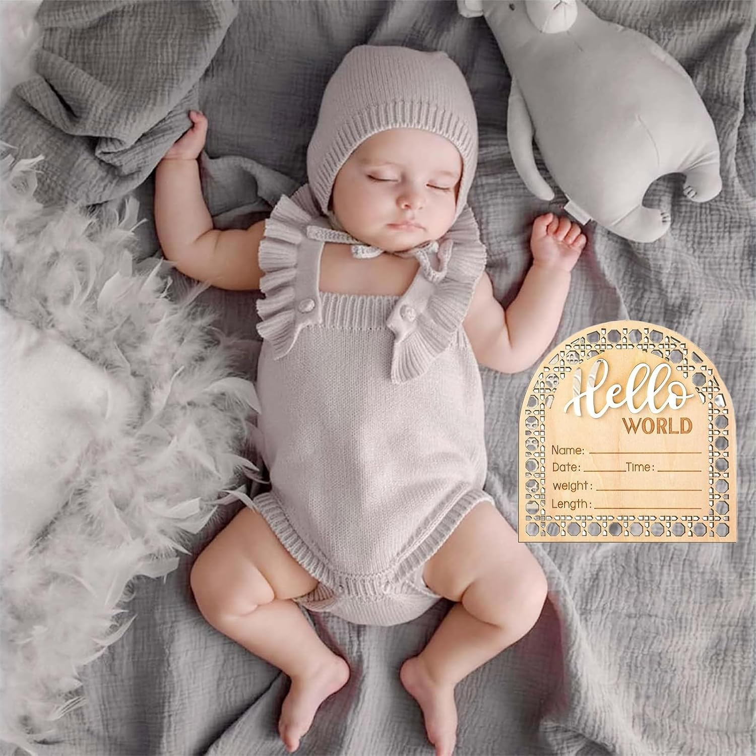 1 Pcs Baby Announcement Plaque,Hello Worl Newborn Photography Props Announcement image number 5
