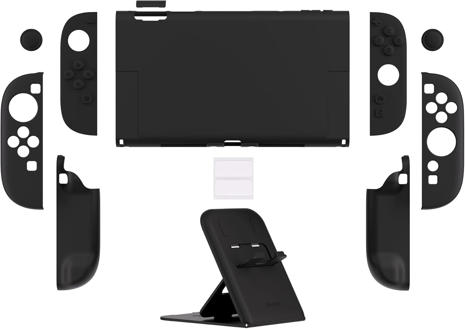Playvital Solid Color Series Protective Case for Nintendo Switch 2, Anti-Scratches Hard Shell Dockable Grip Cover with Extra Foldable Stand & Thumb Grips for Nintendo Switch 2 - Black image number 1