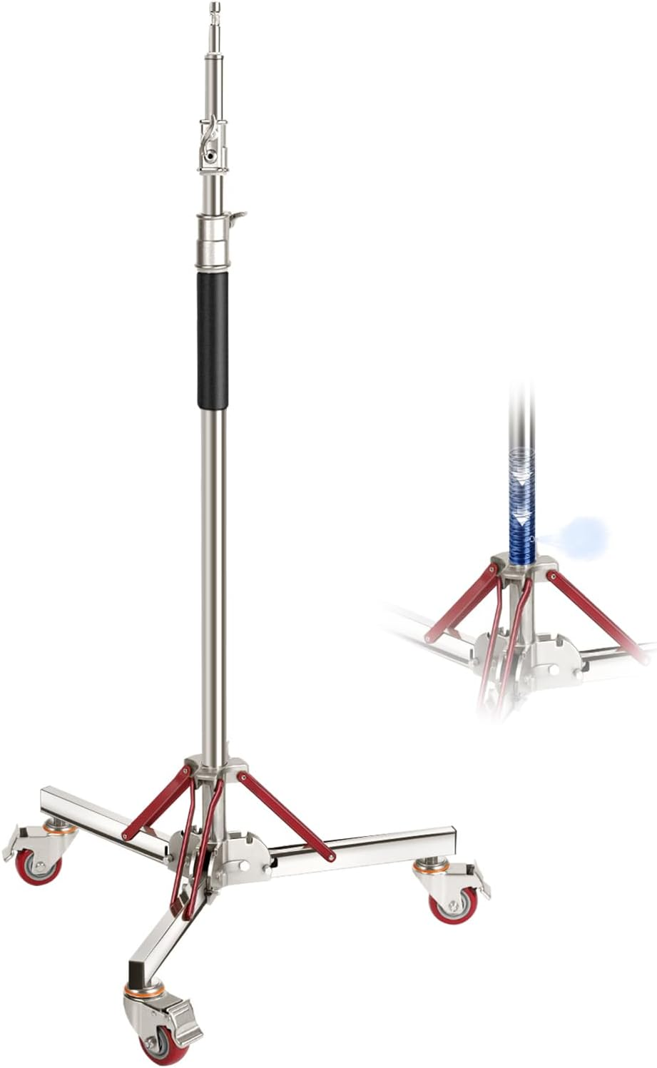 NEEWER 10Ft Heavy Duty Air Cushioned Light Stand with Casters, Adjustable Tripod Stand, Stainless Steel Photography Wheeled Stand for Studio Flash Softbox Monolight Reflector, SC305AW image number 2