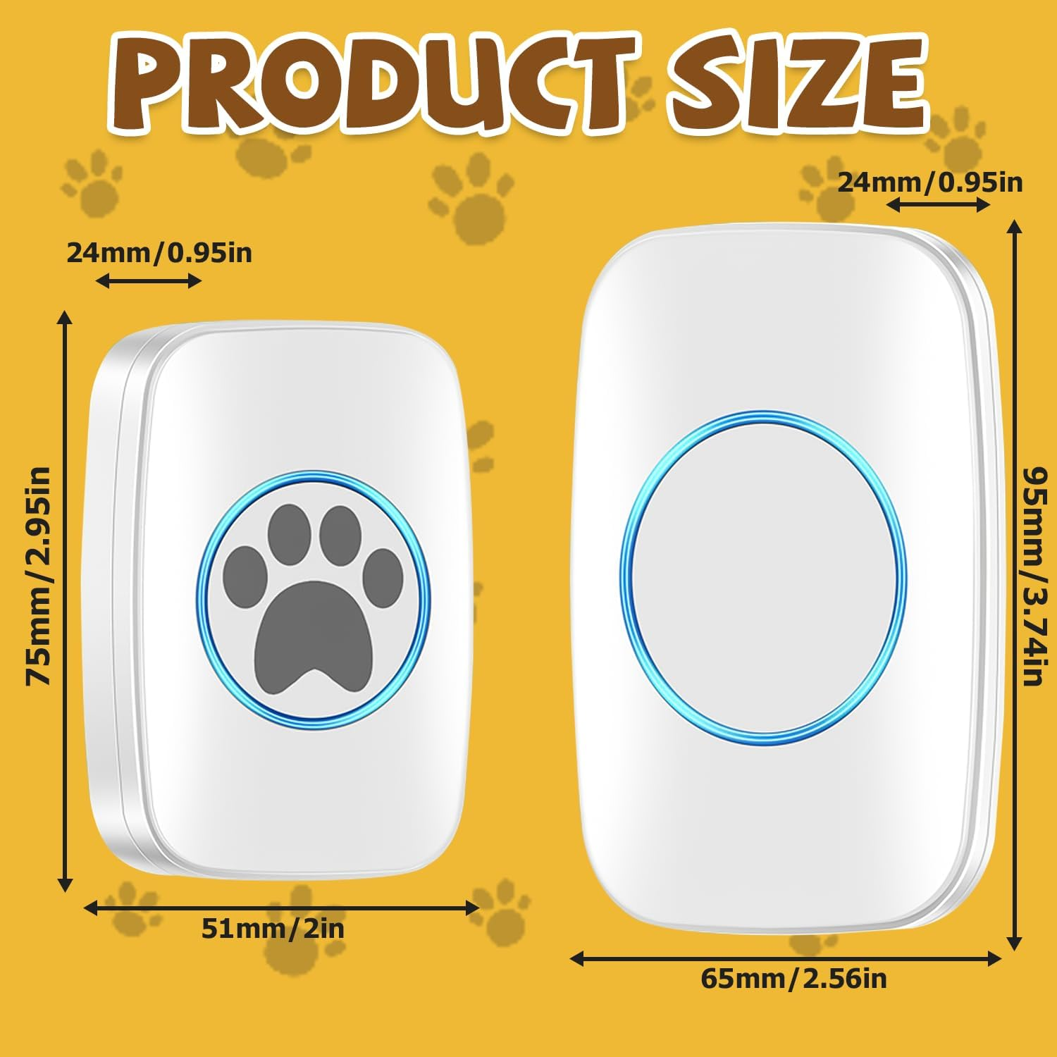 Nizirioo Wireless Training Bells for Pets: IP44 Waterproof Door Bell, Cat Bell with 60 Ringtones and 5-Level Volume Control, Dog Bell (1 X Receiver + 1 X Touch Doorbell) image number 2
