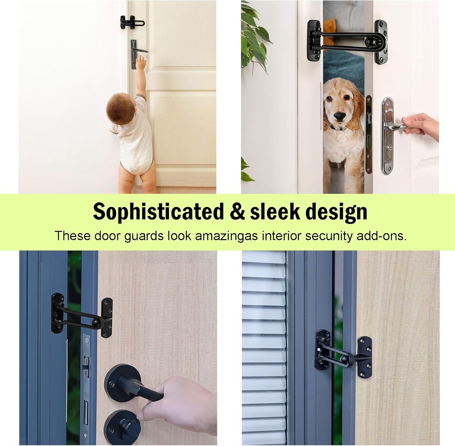 Treayes Home Security Door Lock Swing Bar, Safety Lock and Gate Lock for Hotel, Black Alloy, Childproof Reinforcement Door Stopper Theft Door Guard Latch for Front and inside Door image number 5