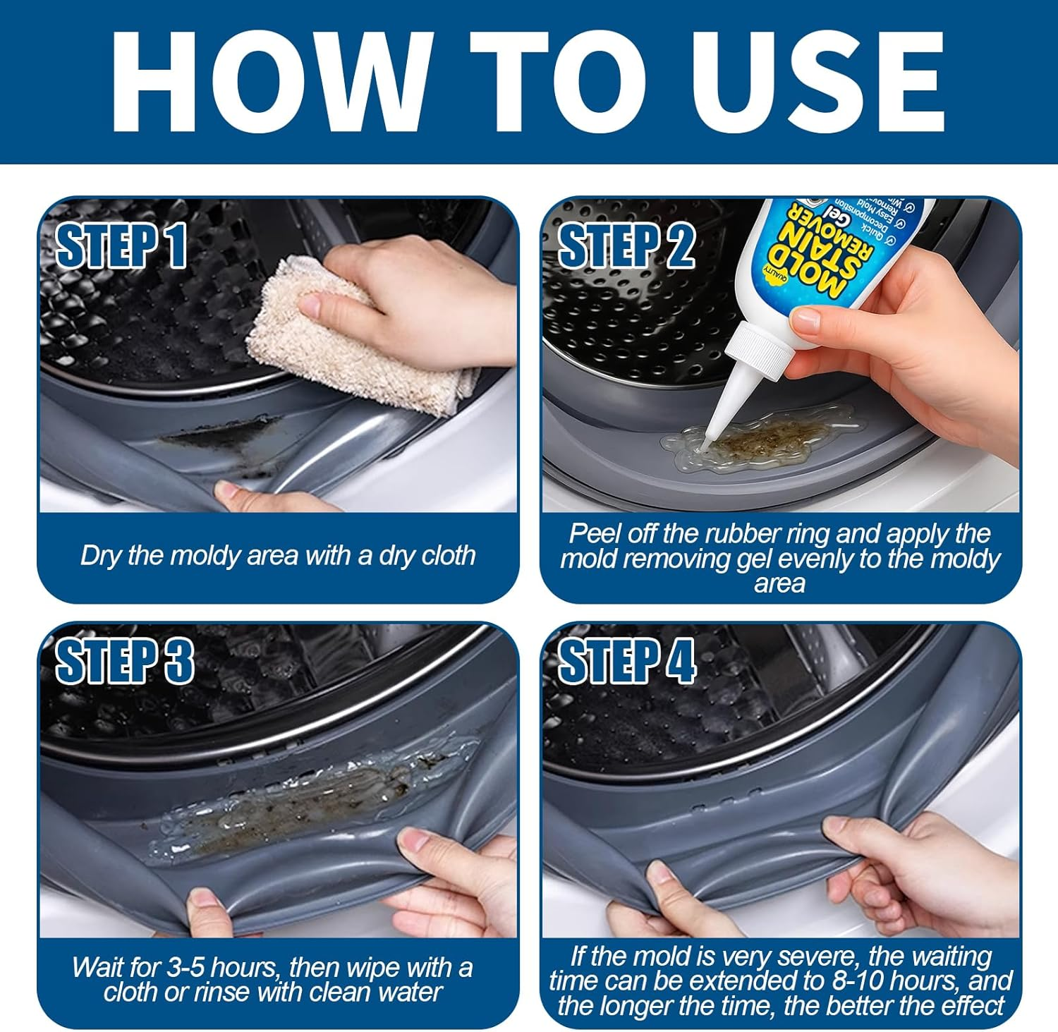 8OZ Active Mold Stain Remover Gel Cleaner for Washing Machine Seal, Bathroom Grout, Shower Caulk, Tile, Walls, Toilet Bowl, Sink, Silicone - Effortless Application, Long-Lasting Protection image number 5