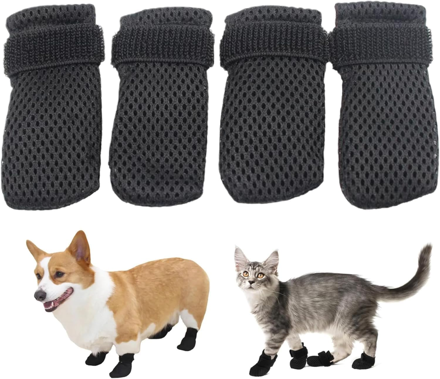 Black anti Scratch Polyester Cat Shoes, 4Pcs Breathable Mesh Cats Foot Claw Protector Covers, Adjustable Mesh Cat Anti-Scratch Foot Covers Claw Protectors image number 3