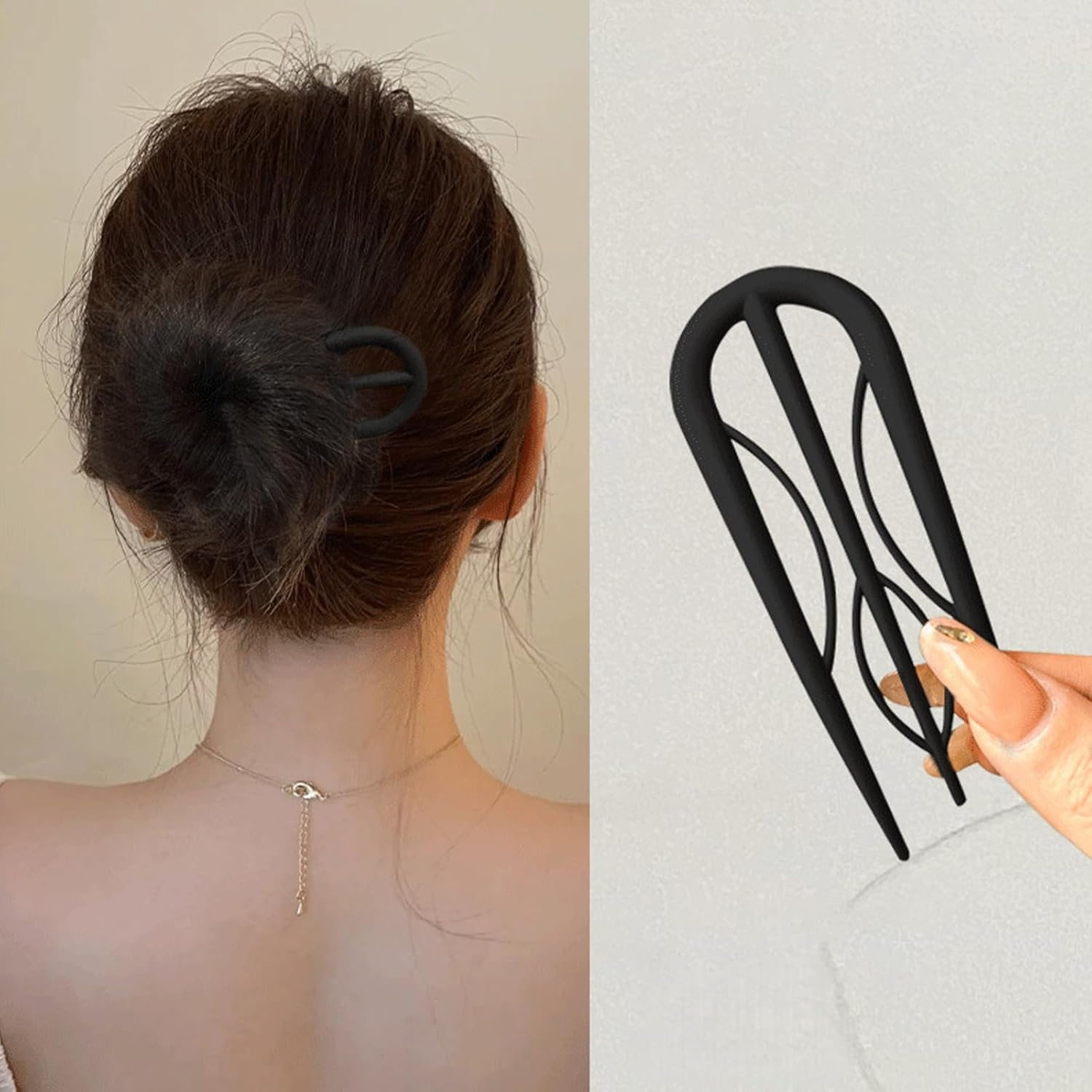 6 Pcs U Shaped French Hair Pins with Internal Teeth,Retro Fork Hair Pin,Frosted & Tortoise Shell French Hair Pins, French Hair Clips for Women Thin Buns and Twist Hairstyles image number 1