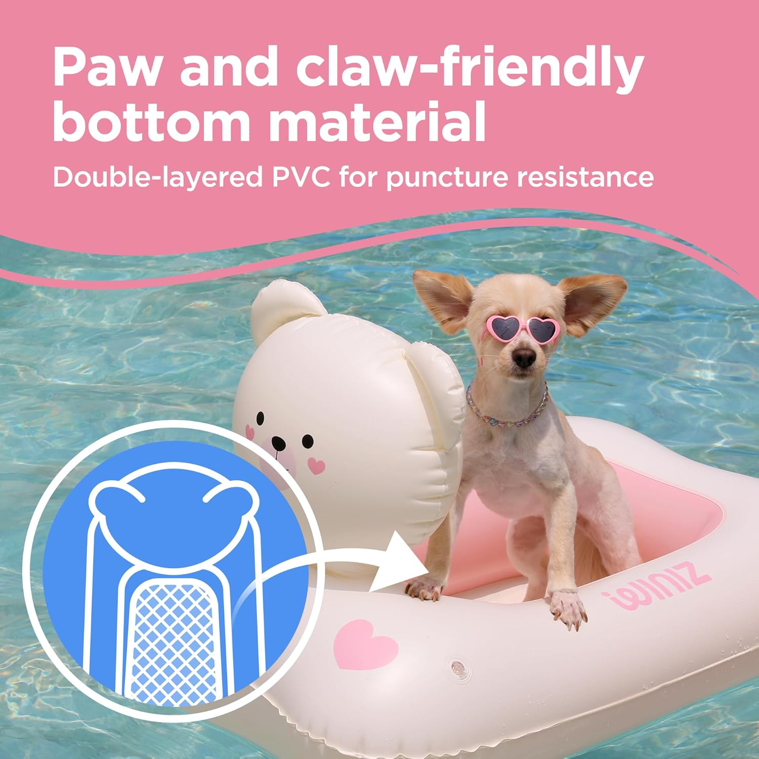 WINIZ Dog Float - Pink Bear Design Inflatable Rafts for Small Medium Dogs and Puppies - Essential Pet Supplies for Summer Outdoor Water Play Pool Lake River image number 4
