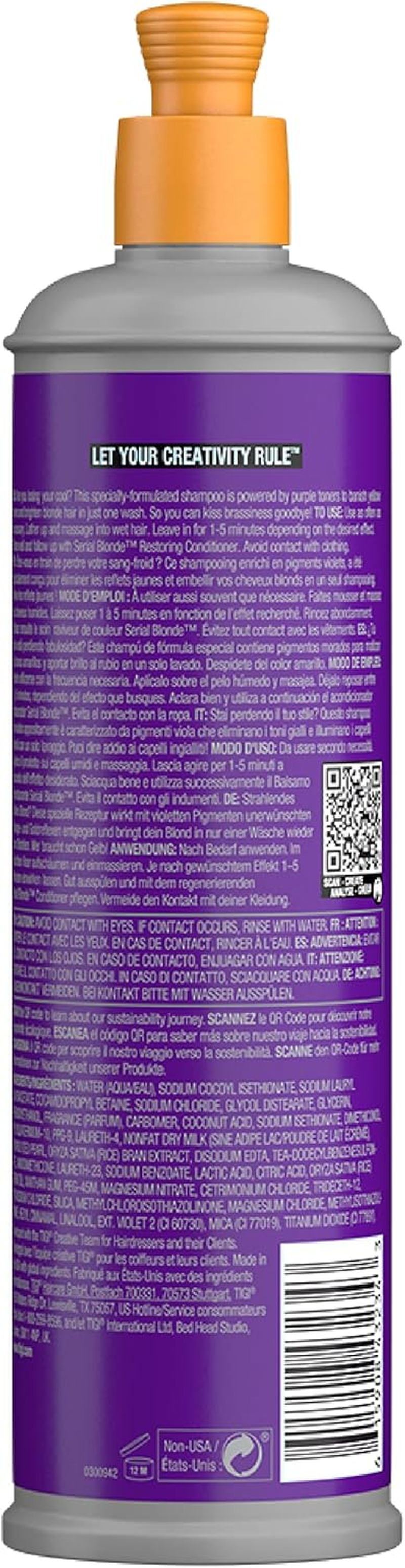 TIGI Bed Head Serial Blonde Purple Toning Shampoo 400 Ml - Orange Scent, Sulfate Free, Liquid, Chemically Treated Hair image number 2