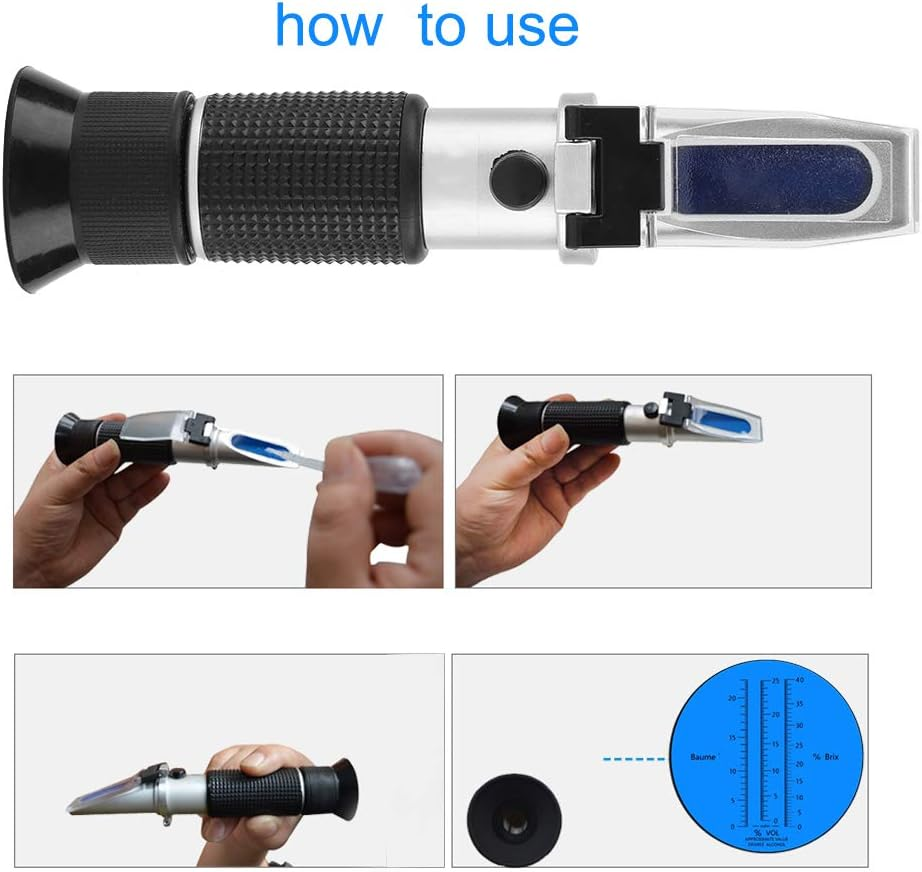 Fafeicy 3 in 1 Refractometer, Portable Hand Held Grape and Wine Alcohol Refractometer for Restautant, Vineyard, Chateau Wine, Family Dinner 0-25% Vol 0-40% 0-22 Dual Scale image number 6