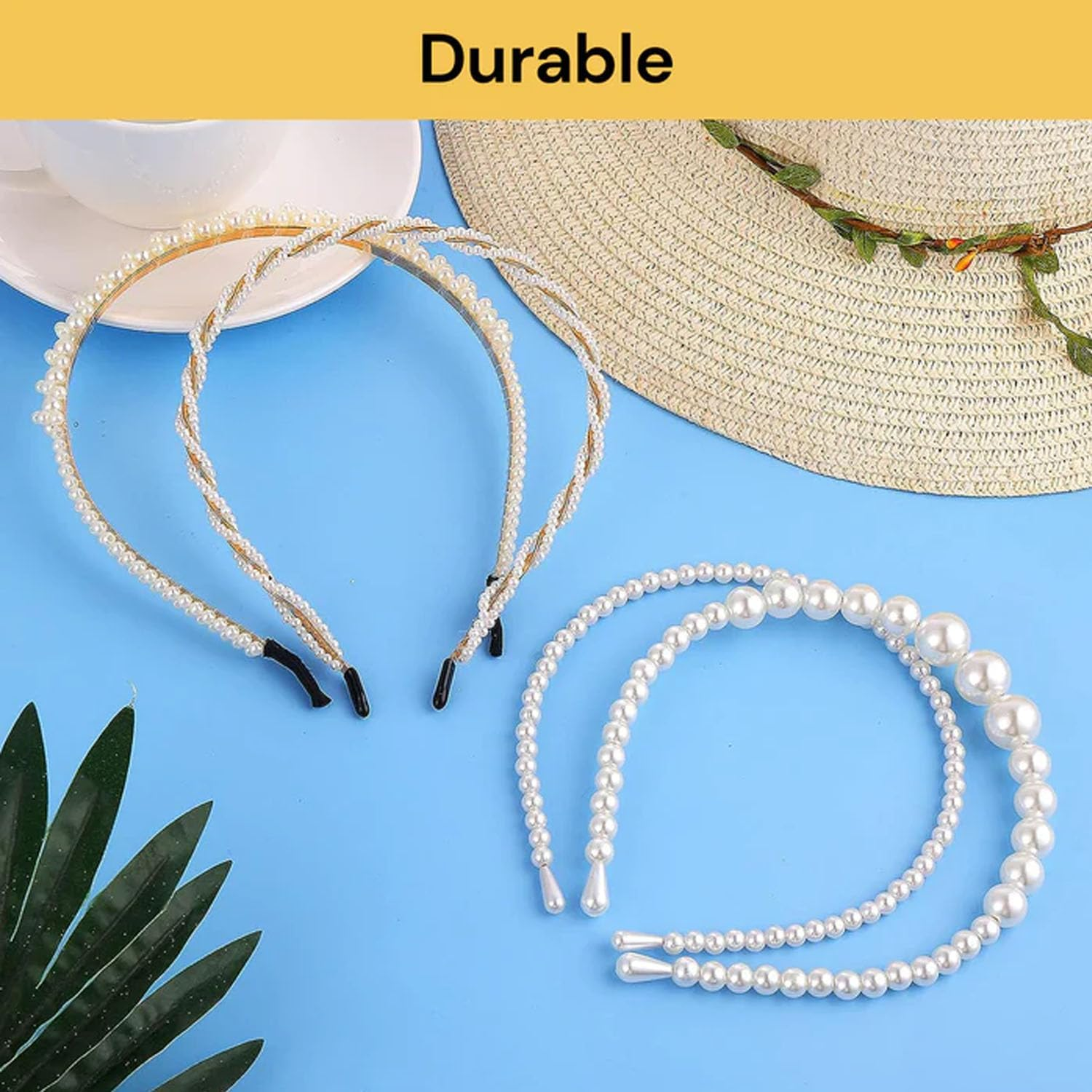 EZONEDEAL Pearl Headbands for Women, White Headband Rhinestones Hairbands Beaded Headband Hair Hoop Wedding Headband, Pearl Hair Loop Bands, Bridal Hairband for Wedding, Pearl Hair Accessories(C) image number 5