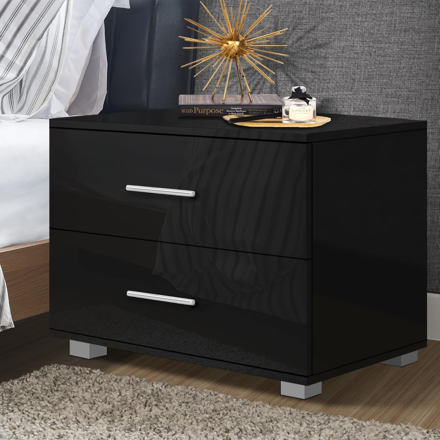 ALFORDSON Bedside Table High Gloss Nightstand 59Cm X 40Cm X 51Cm Storage Drawers Sofa Side Table Chest Cabinet Orangiser, Bedroom Living Room Storage Furniture image number 6