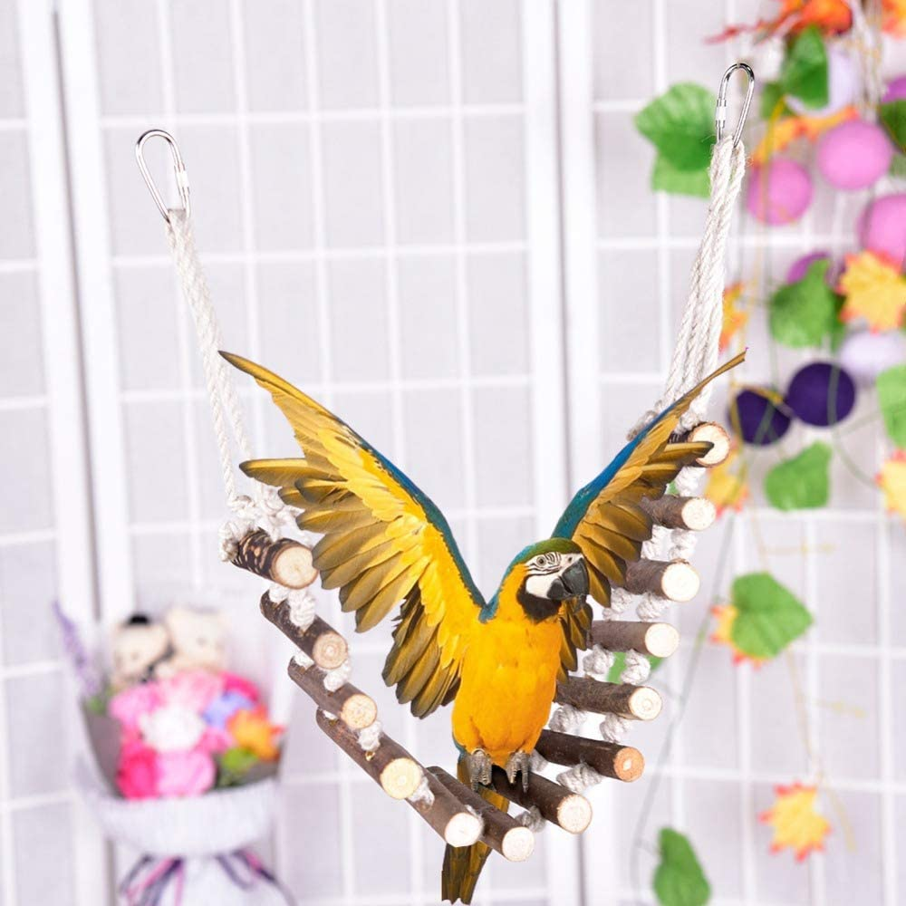 Bird Pet Ladders, Parrot Climbing Ladder Bridge Wood Chewing Hanging Standing Swings Toys for Small Medium Parrots Parakeets, Cockatiels, Lovebirds, Finches（Belt Climbing Buckle） image number 4