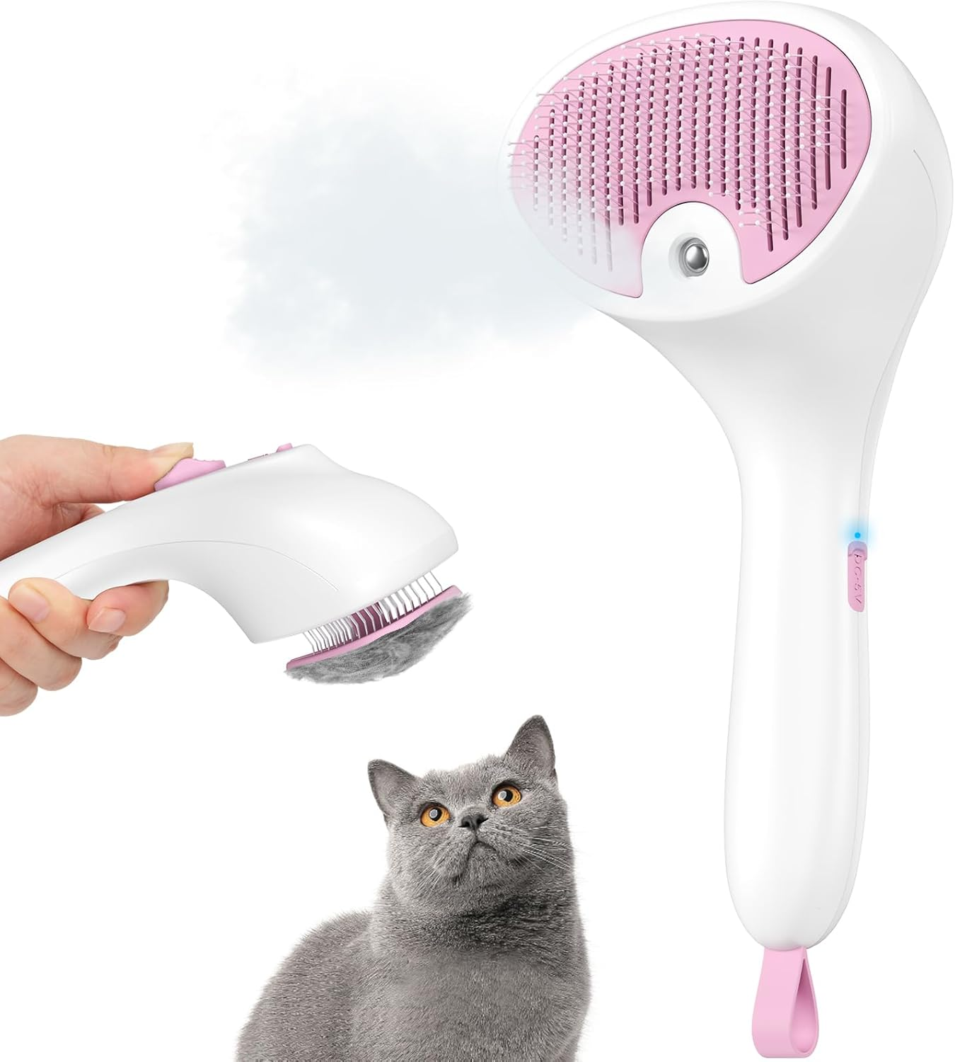 Euqvunn Cat Brush with Steam with Release Button, Ultra Quiet Design/Comfort Handle, Pet Steam Brush, Cat Steamy Brush, Dog Brush, Rechargeable Cats with Spray for Cats, Dogs, Rabbits image number 3